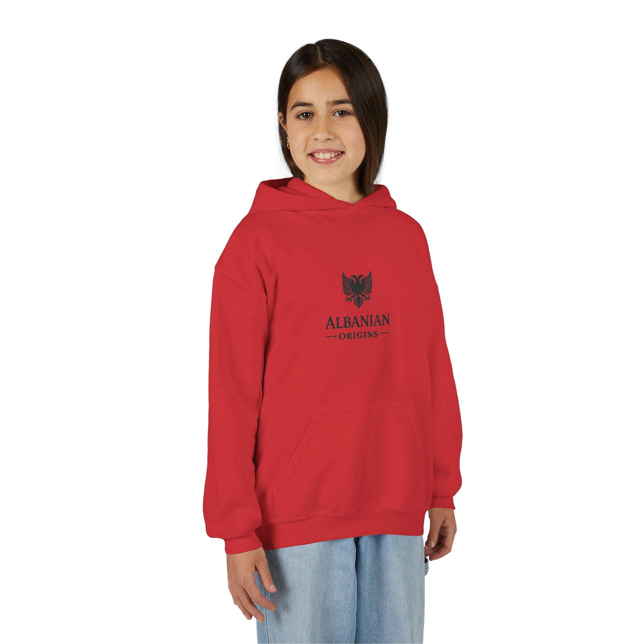 Youth Heavy Blend Hooded Sweatshirt - Albanian Origins Eagle