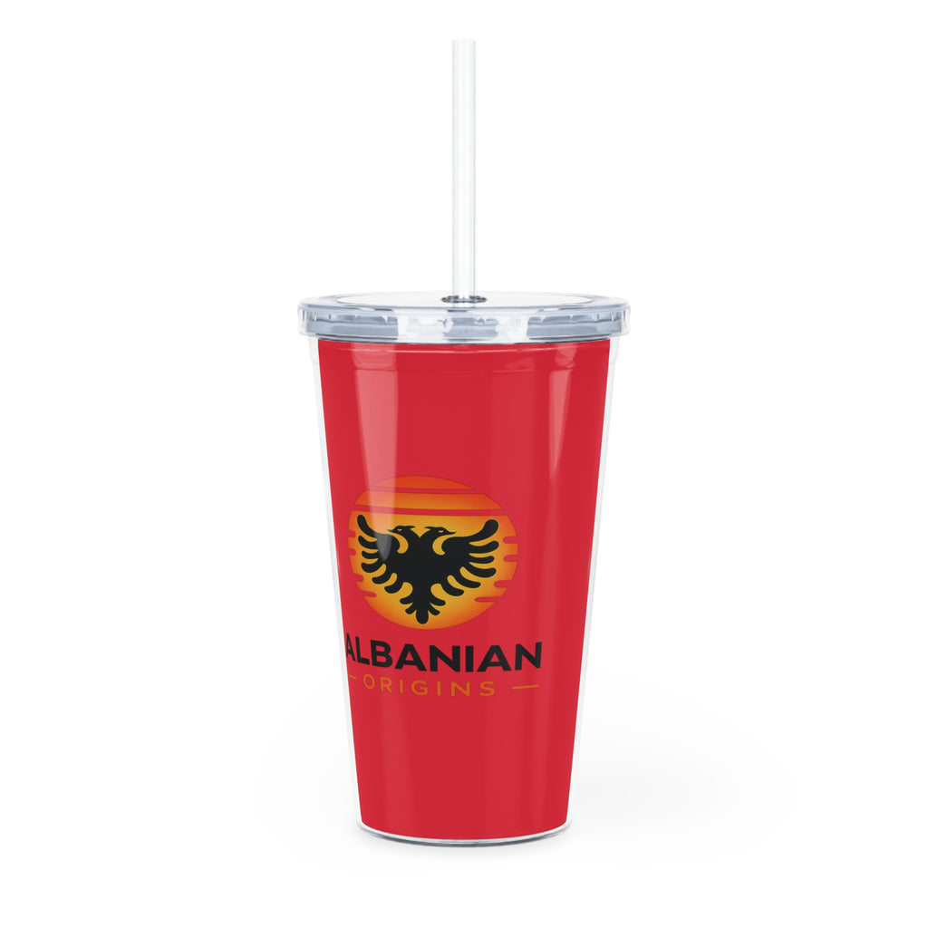 Plastic Tumbler with Straw - Albanian Origins Sun Logo