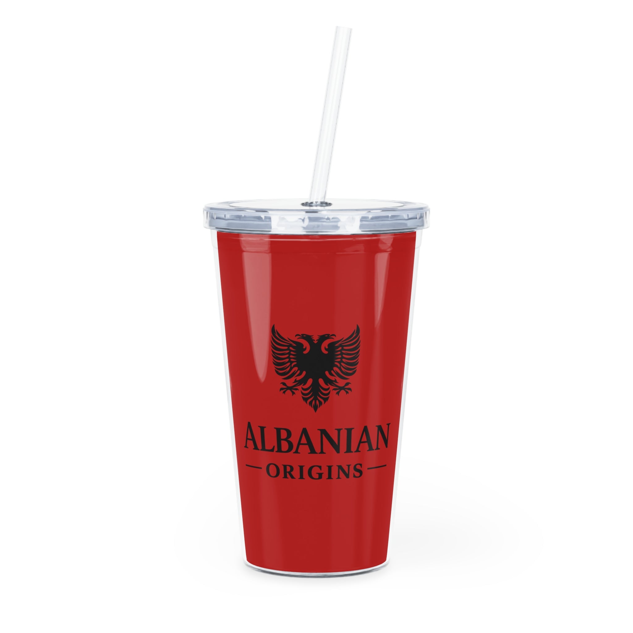 Plastic Tumbler with Straw - Albanian Origins Eagle Design