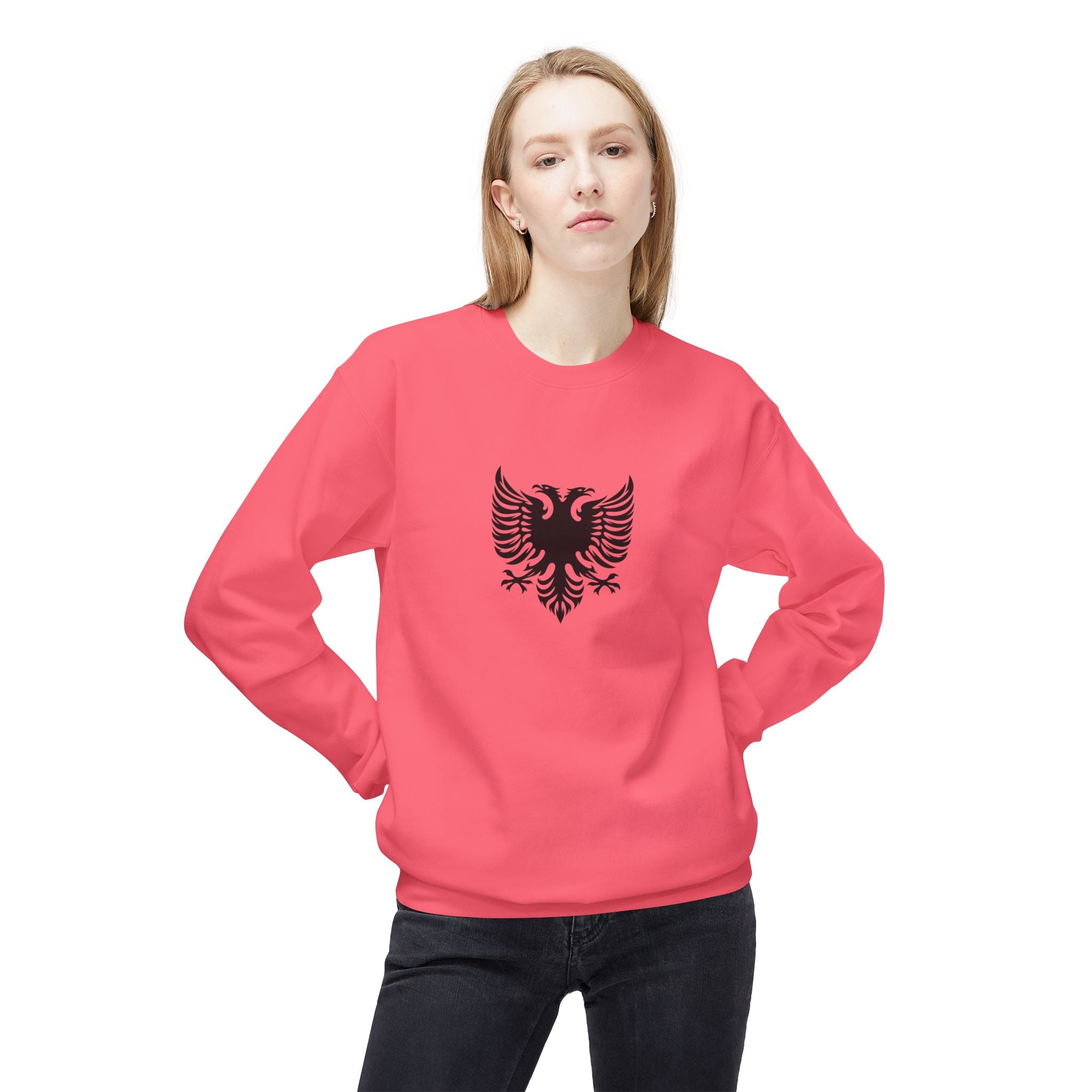 Unisex Midweight Softstyle Fleece Crewneck Sweatshirt - Tribal Eagle Design - Albanian Origins