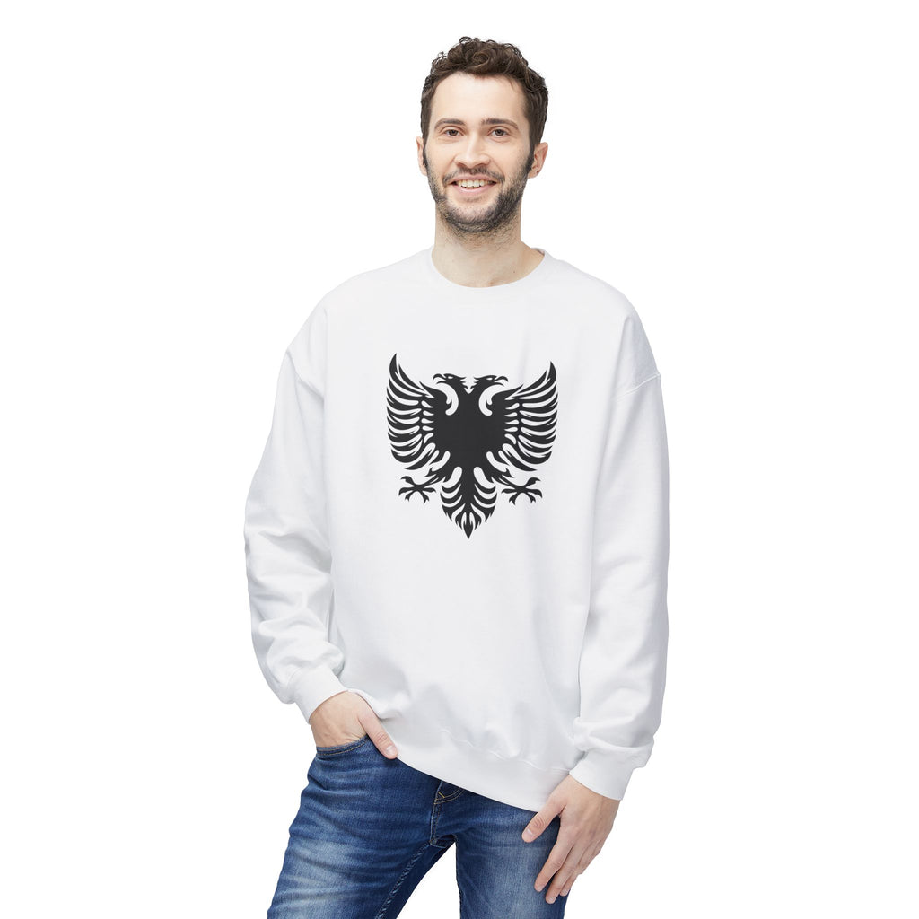 Unisex Midweight Softstyle Fleece Crewneck Sweatshirt - Tribal Eagle Design - Albanian Origins Logo
