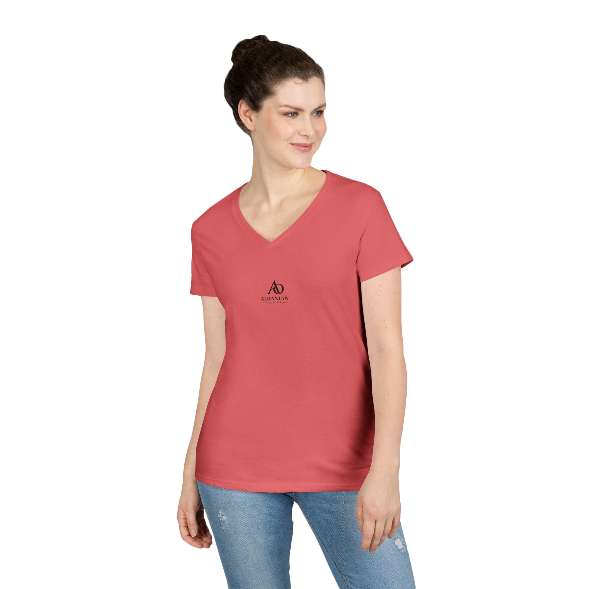 Ladies' V-Neck T-Shirt - Albanian Origins Logo