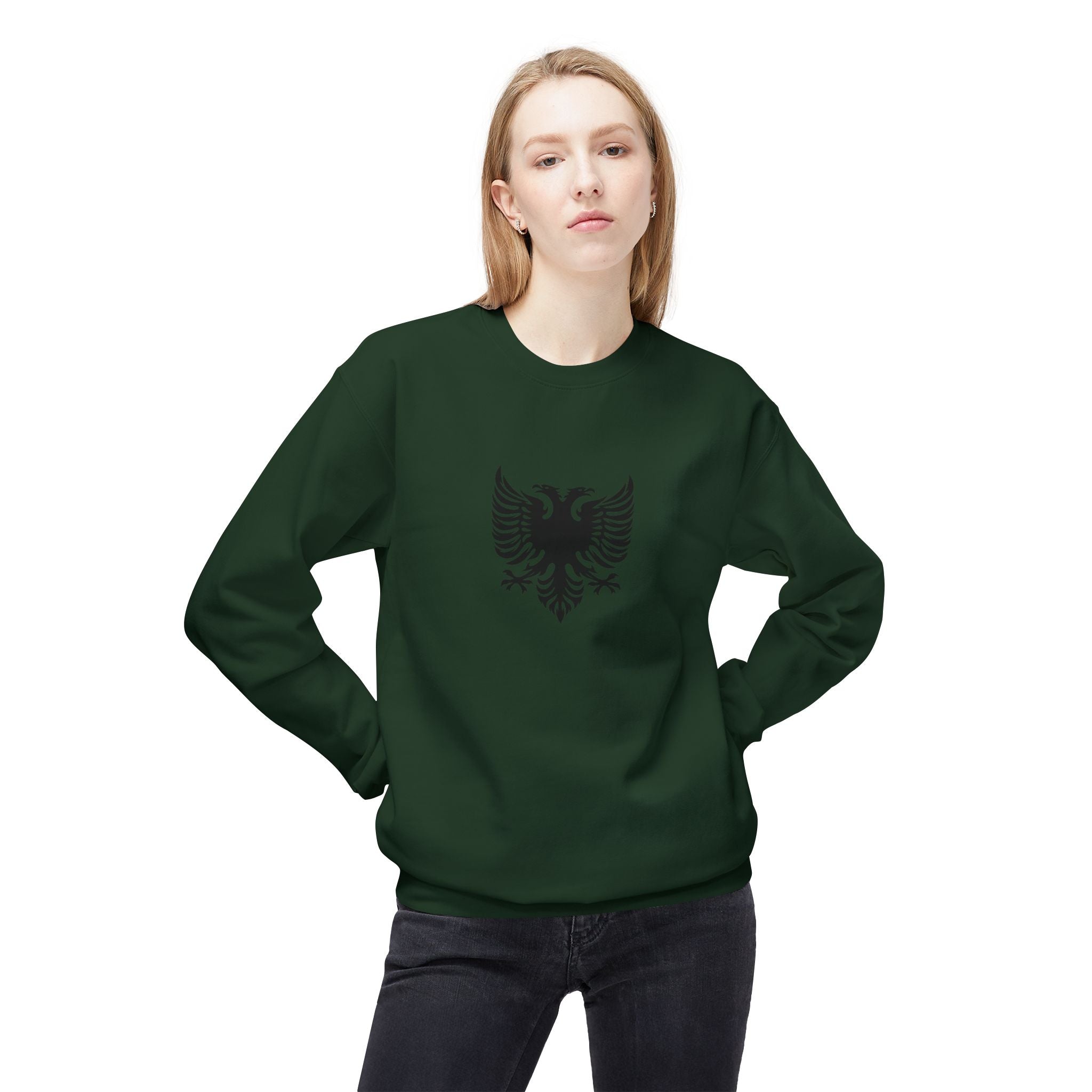 Unisex Midweight Softstyle Fleece Crewneck Sweatshirt - Tribal Eagle Design - Albanian Origins