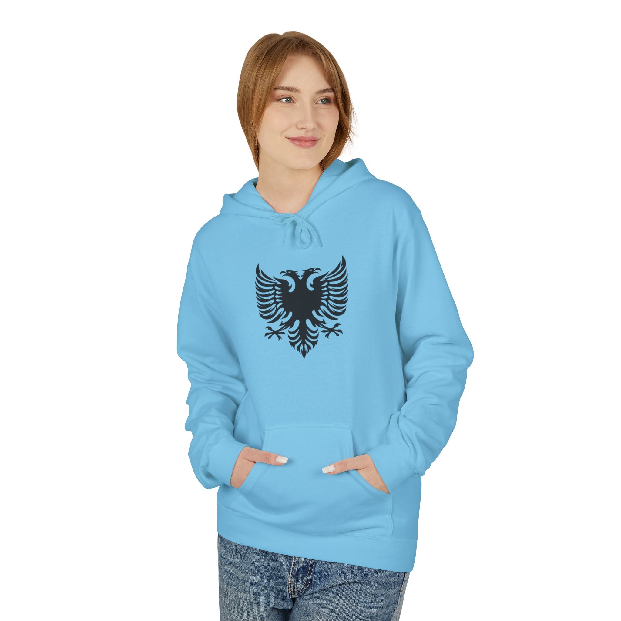 Unisex Midweight Softstyle Fleece Hoodie - Tribal Eagle Design - Albanian Origins