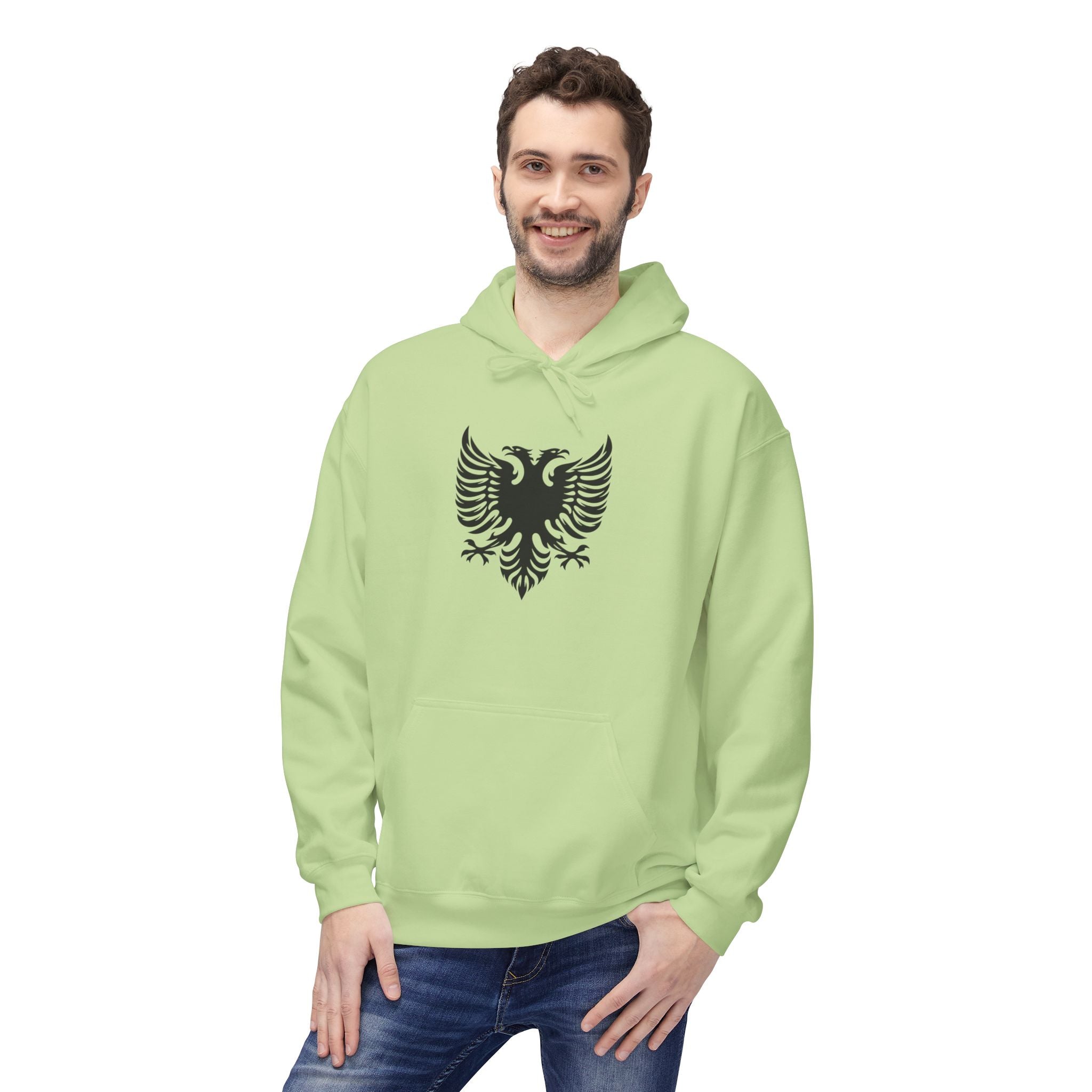 Unisex Midweight Softstyle Fleece Hoodie - Tribal Eagle Design - Albanian Origins