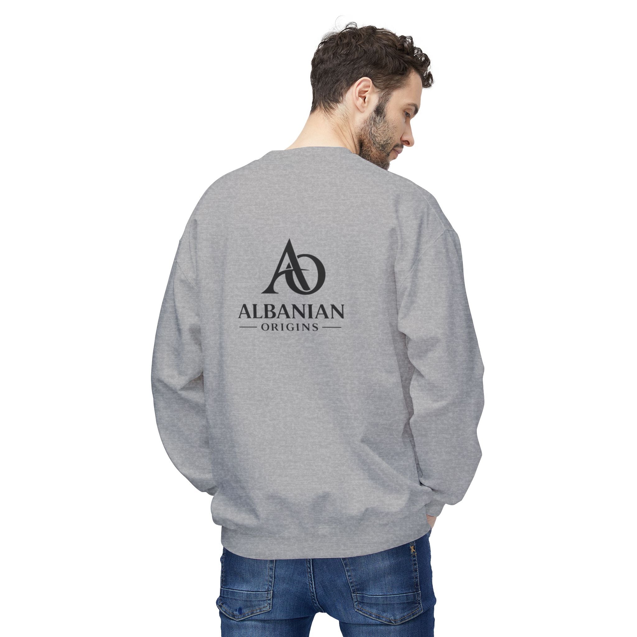 Unisex Midweight Softstyle Fleece Crewneck Sweatshirt - Tribal Eagle Design - Albanian Origins Logo