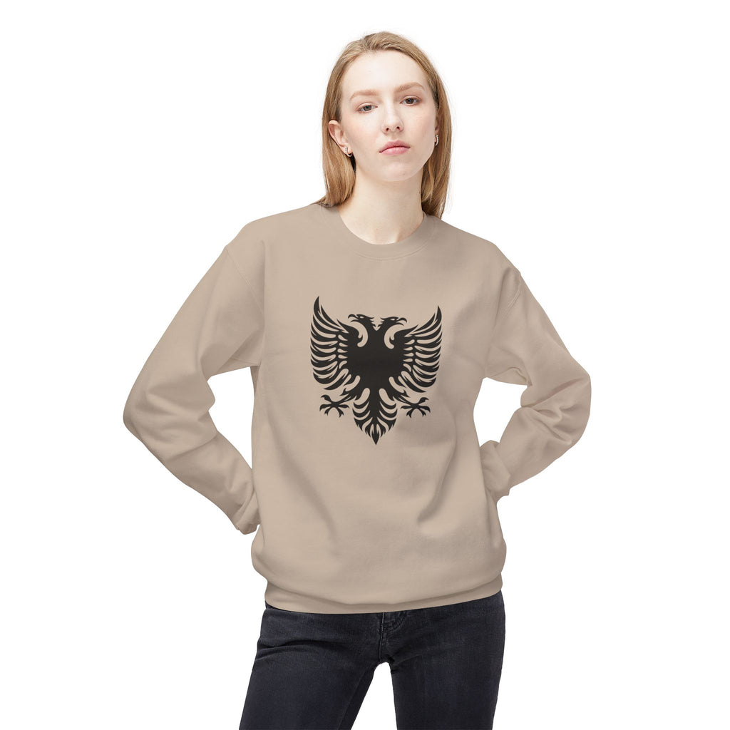Unisex Midweight Softstyle Fleece Crewneck Sweatshirt - Tribal Eagle Design - Albanian Origins Logo