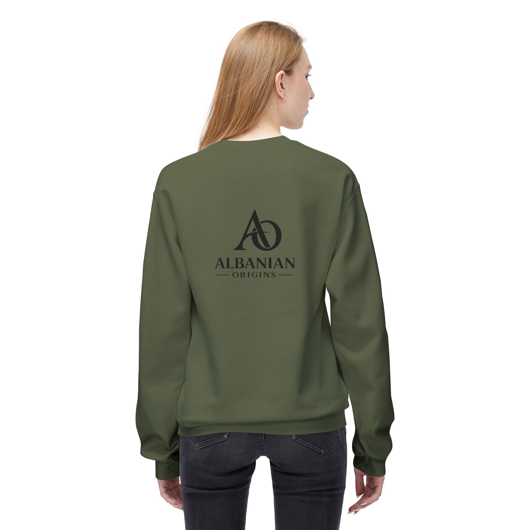 Unisex Midweight Softstyle Fleece Crewneck Sweatshirt - Tribal Eagle Design - Albanian Origins Logo