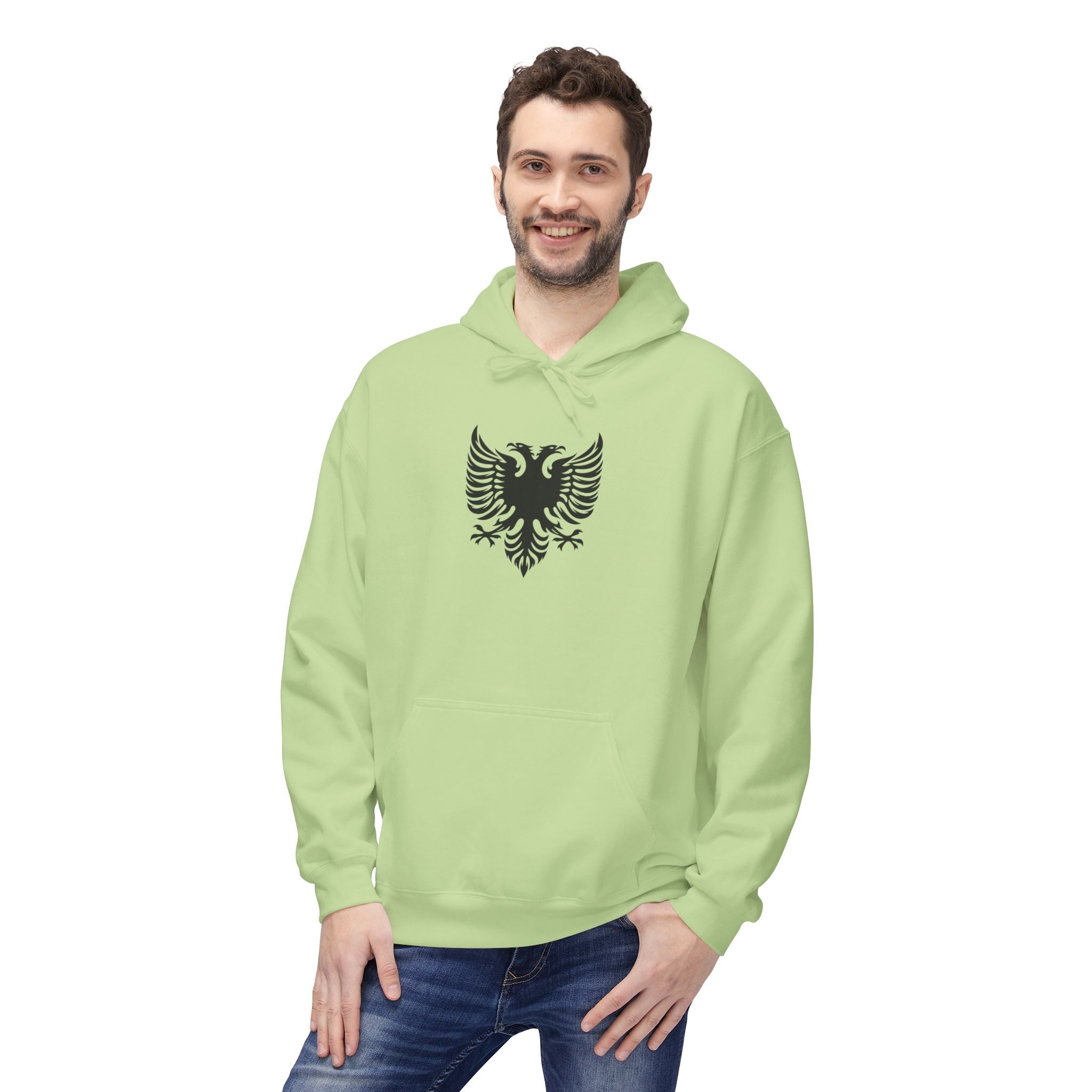 Unisex Midweight Softstyle Fleece Hoodie - Tribal Eagle Design - Albanian Origins