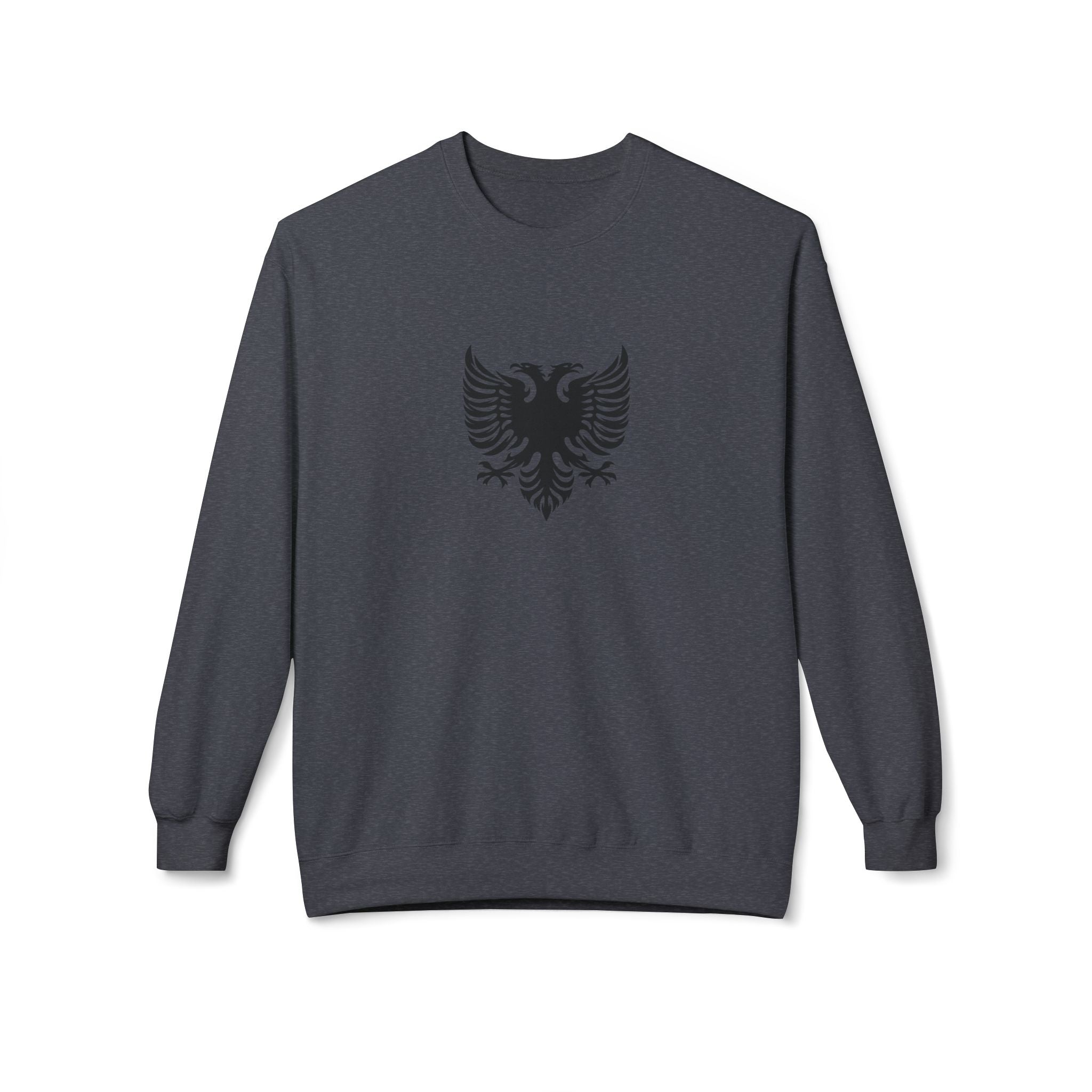 Unisex Midweight Softstyle Fleece Crewneck Sweatshirt - Tribal Eagle Design - Albanian Origins Logo