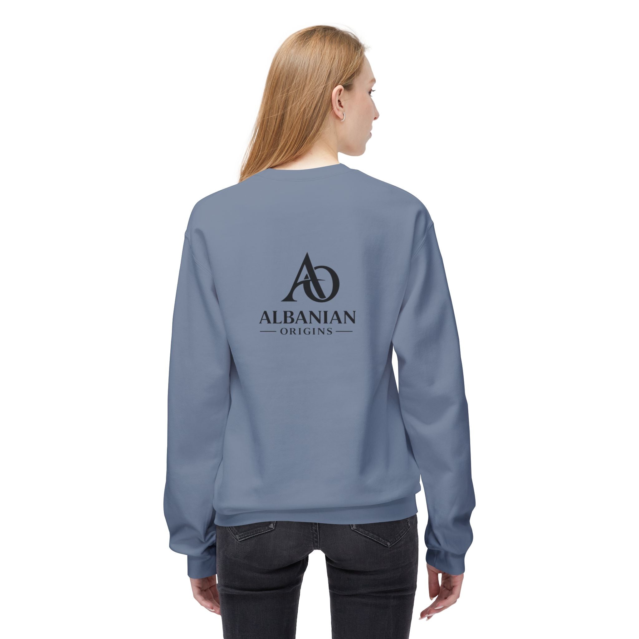 Unisex Midweight Softstyle Fleece Crewneck Sweatshirt - Tribal Eagle Design - Albanian Origins Logo