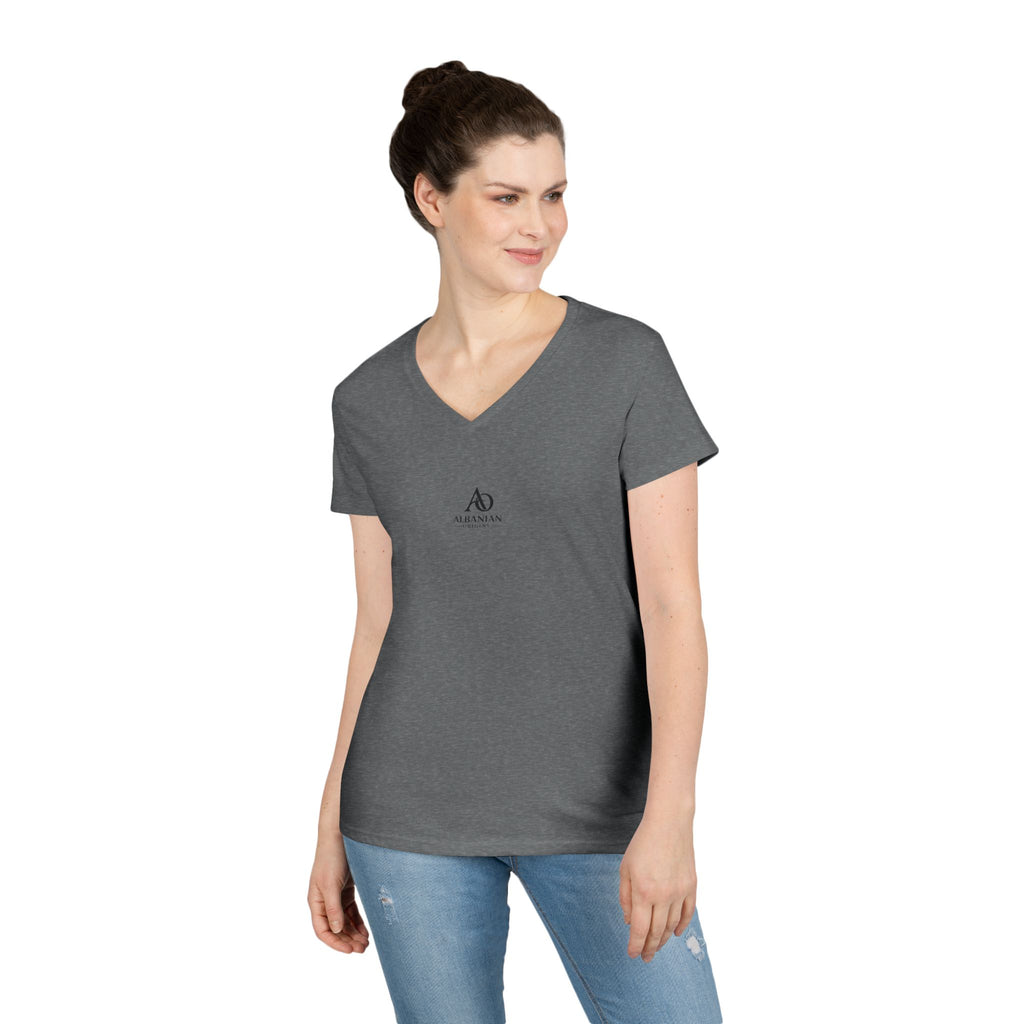 Ladies' V-Neck T-Shirt - Albanian Origins Logo