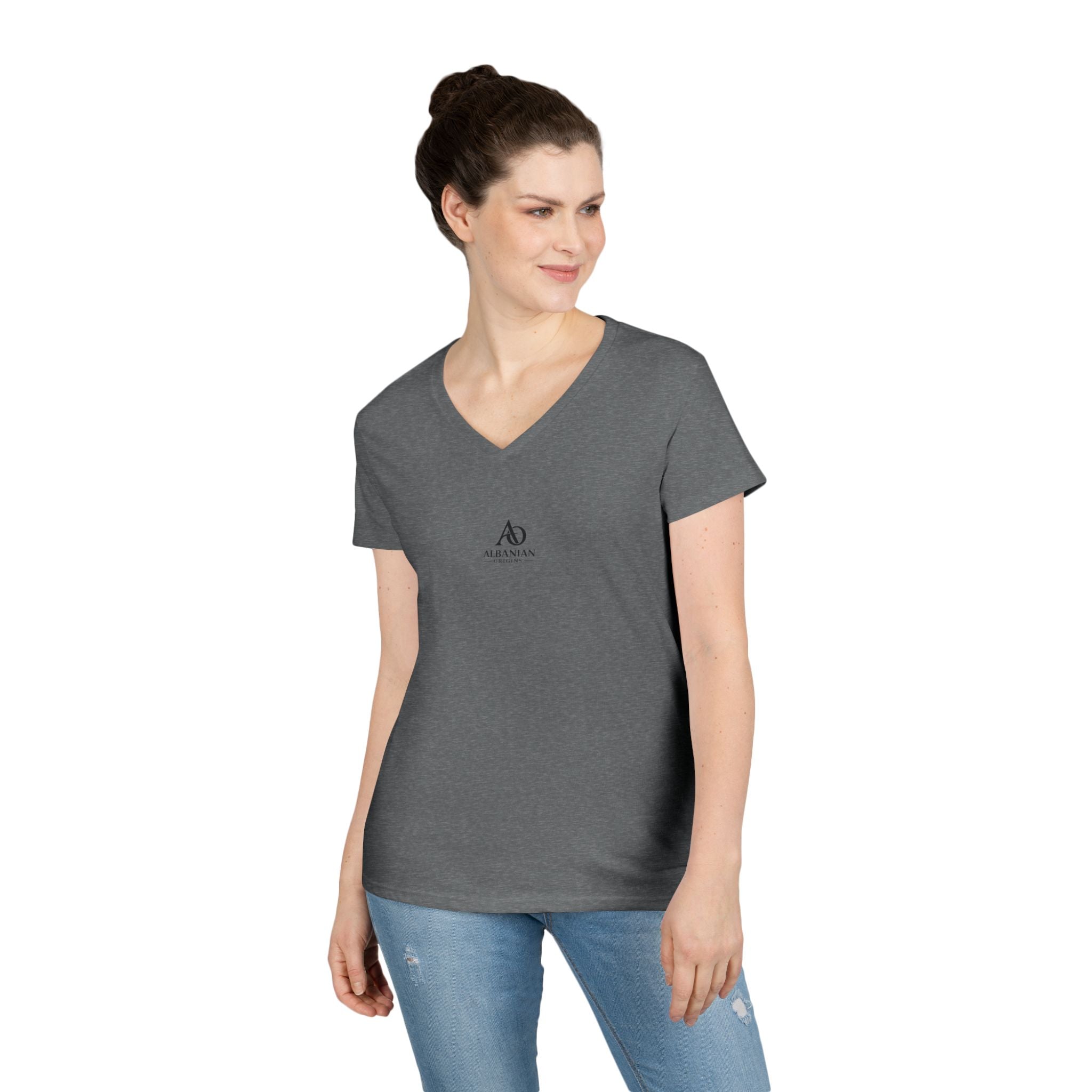 Ladies' V-Neck T-Shirt - Albanian Origins Logo