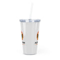 White Plastic Tumbler with Straw - Albanian Origins Sun Logo