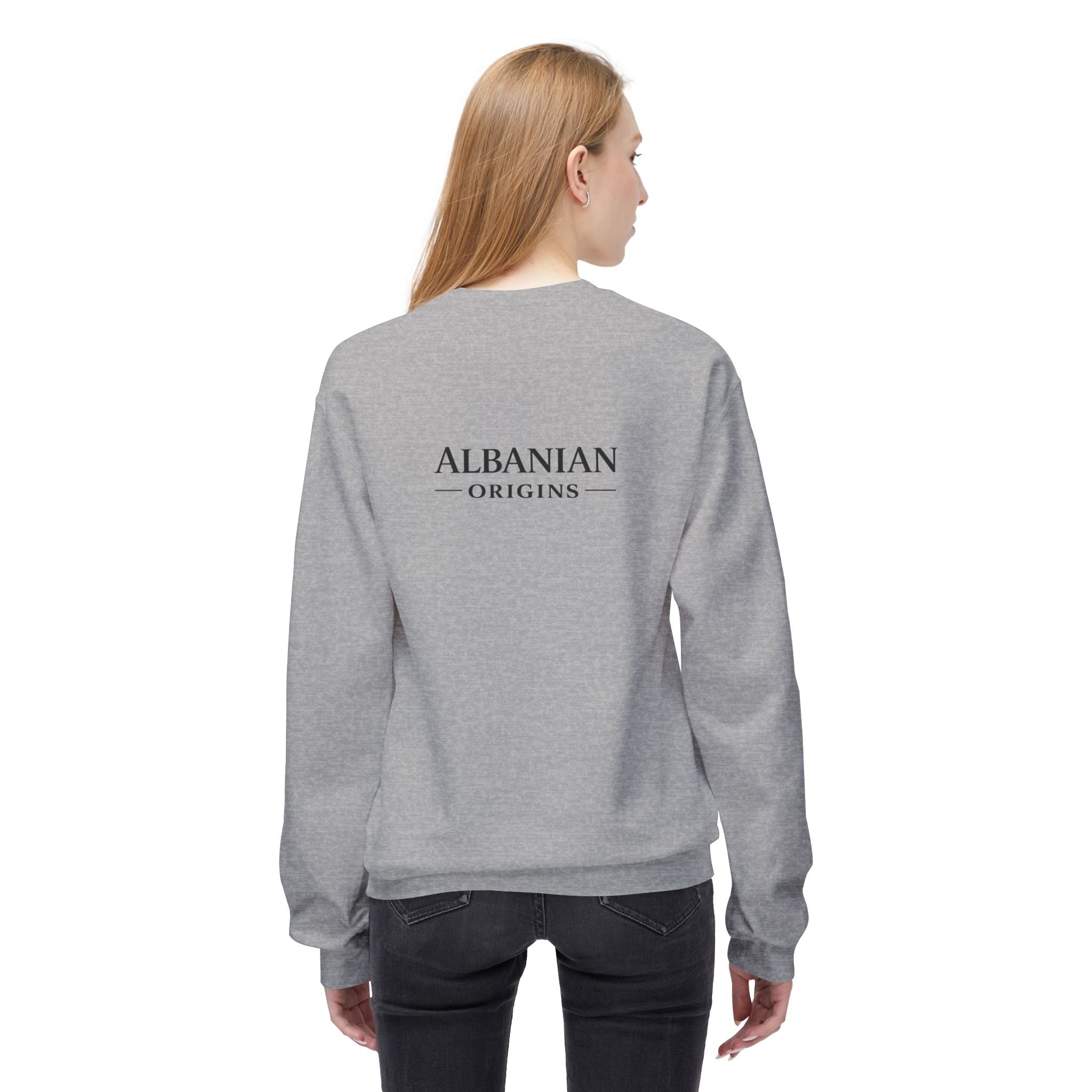 Unisex Midweight Softstyle Fleece Crewneck Sweatshirt - Tribal Eagle Design - Albanian Origins