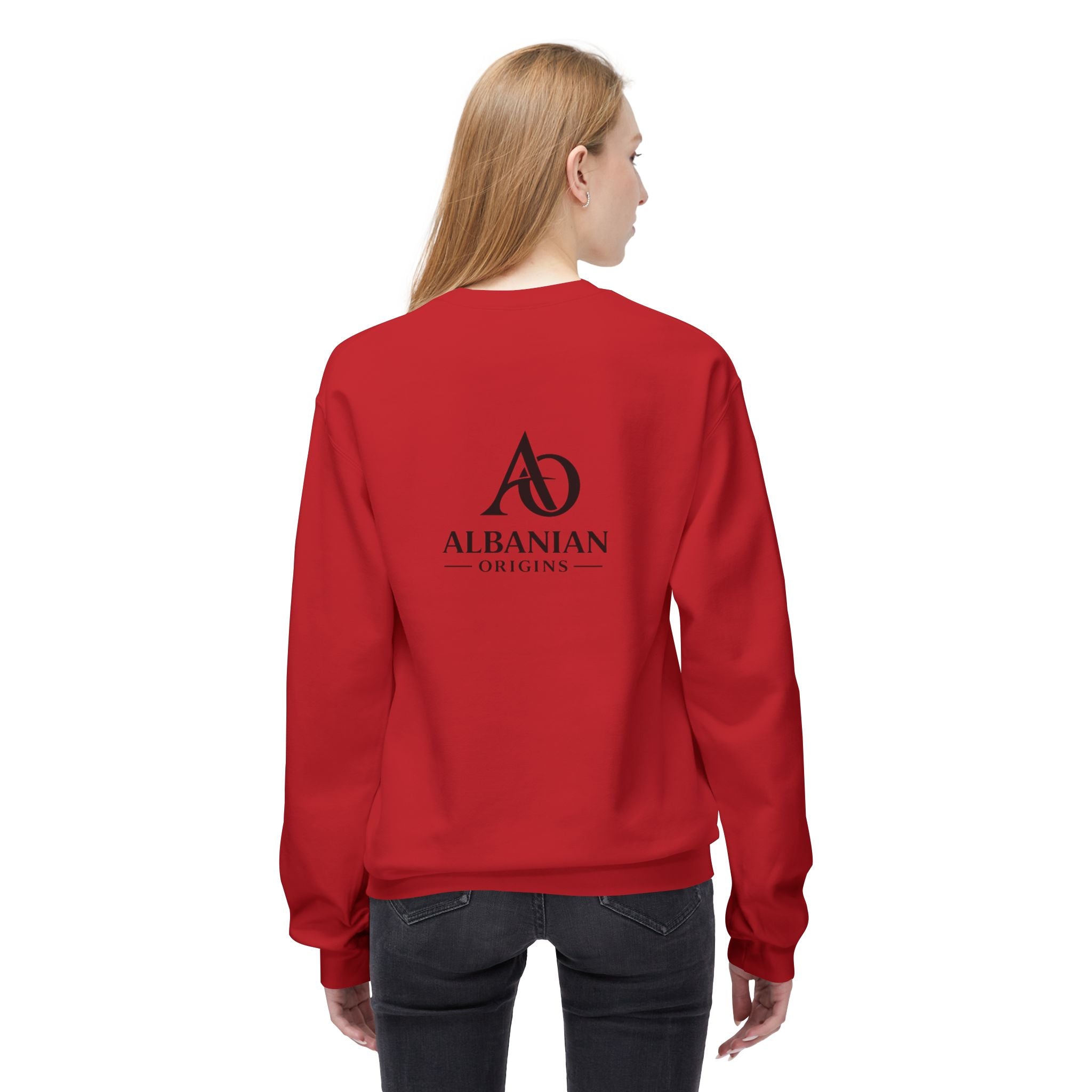 Unisex Midweight Softstyle Fleece Crewneck Sweatshirt - Tribal Eagle Design - Albanian Origins Logo