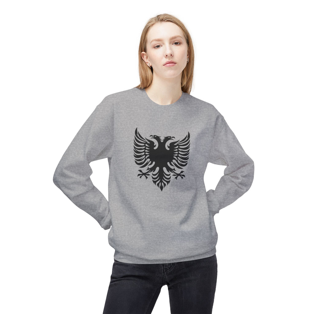 Unisex Midweight Softstyle Fleece Crewneck Sweatshirt - Tribal Eagle Design - Albanian Origins