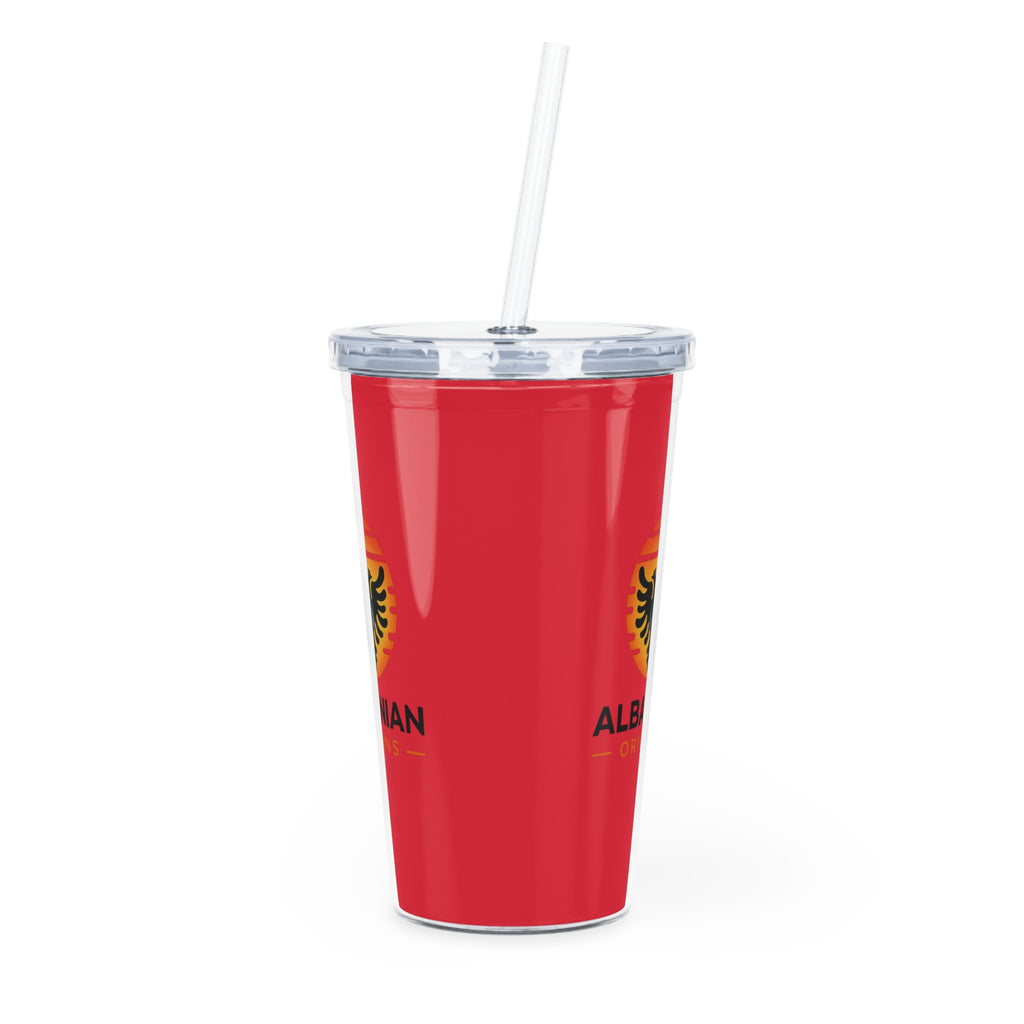 Plastic Tumbler with Straw - Albanian Origins Sun Logo