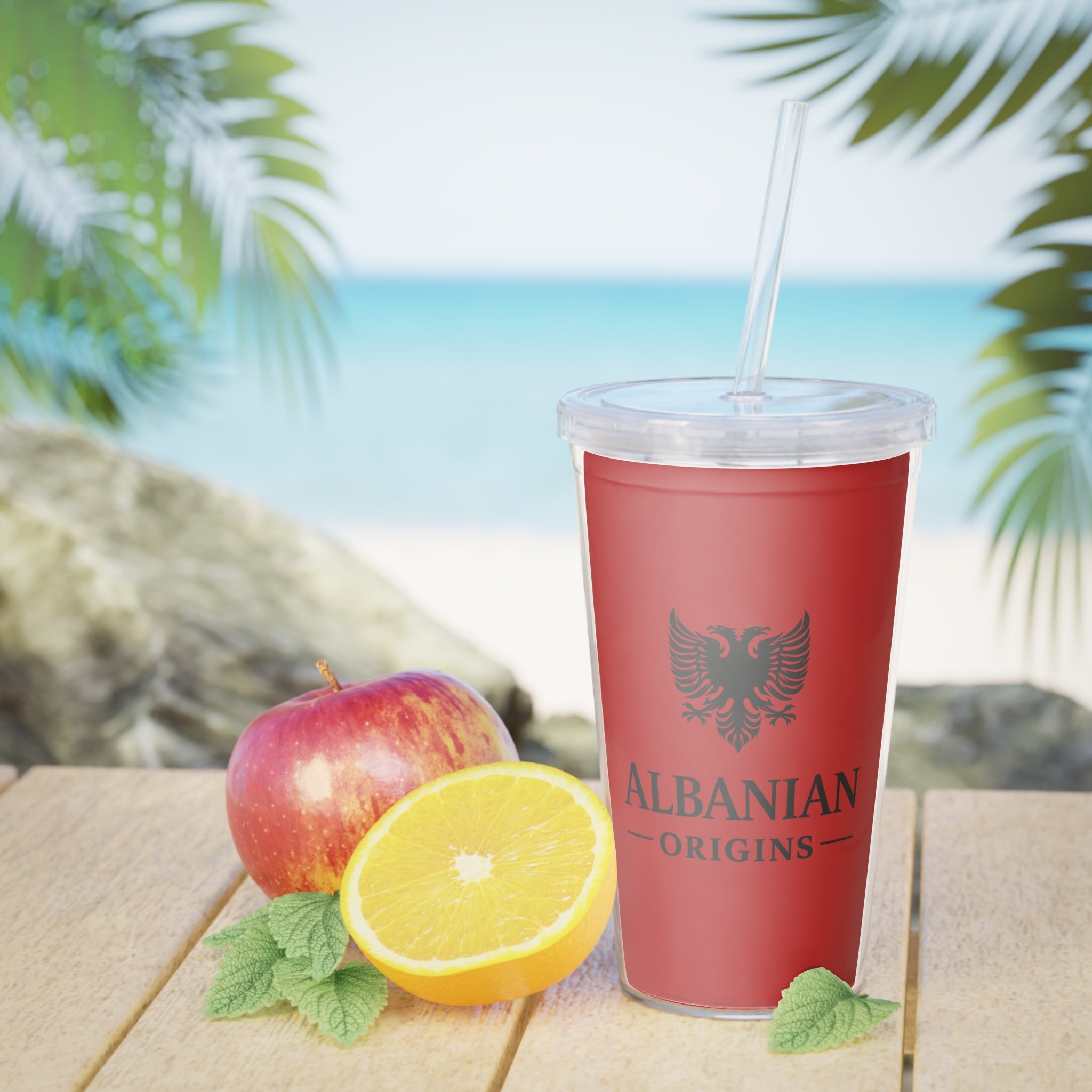 Plastic Tumbler with Straw - Albanian Origins Eagle Design
