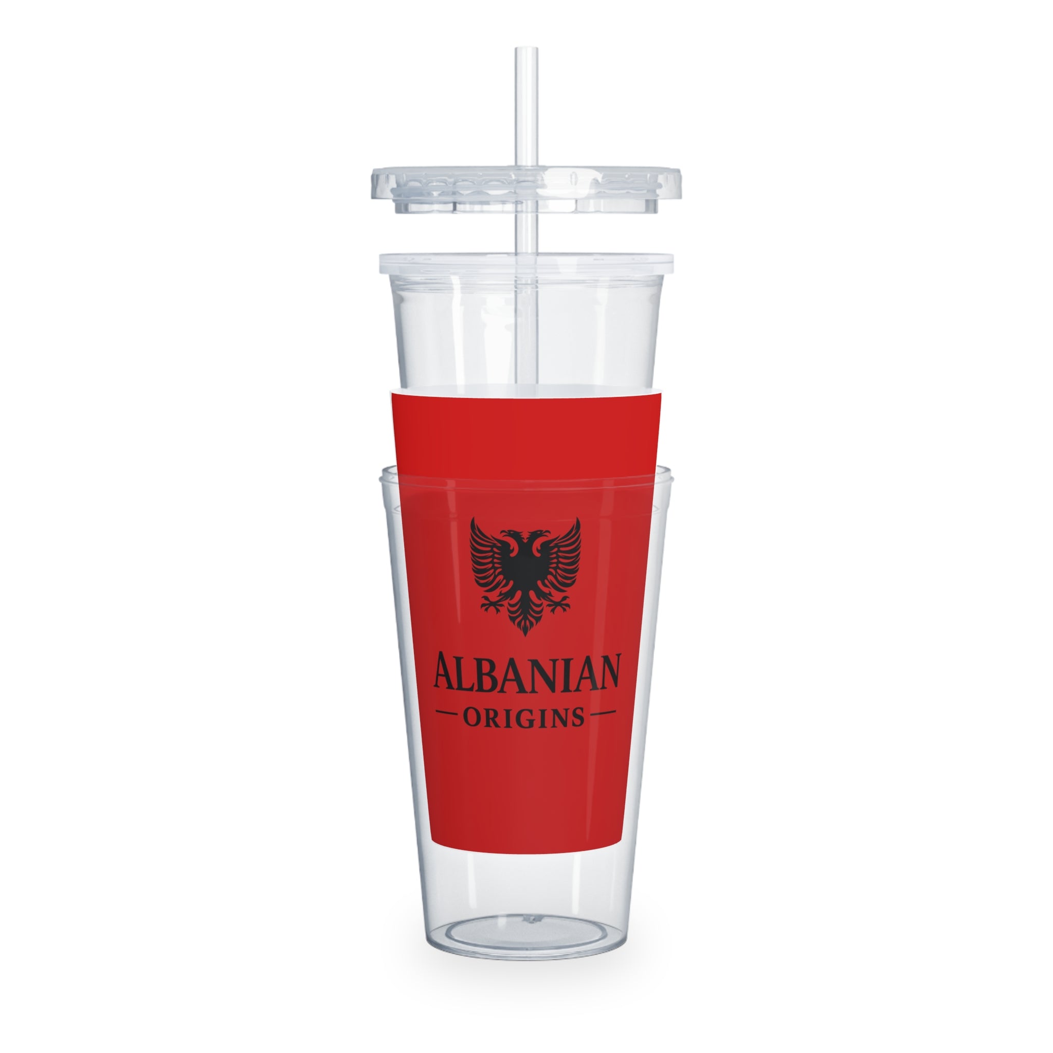 Plastic Tumbler with Straw - Albanian Origins Eagle Design