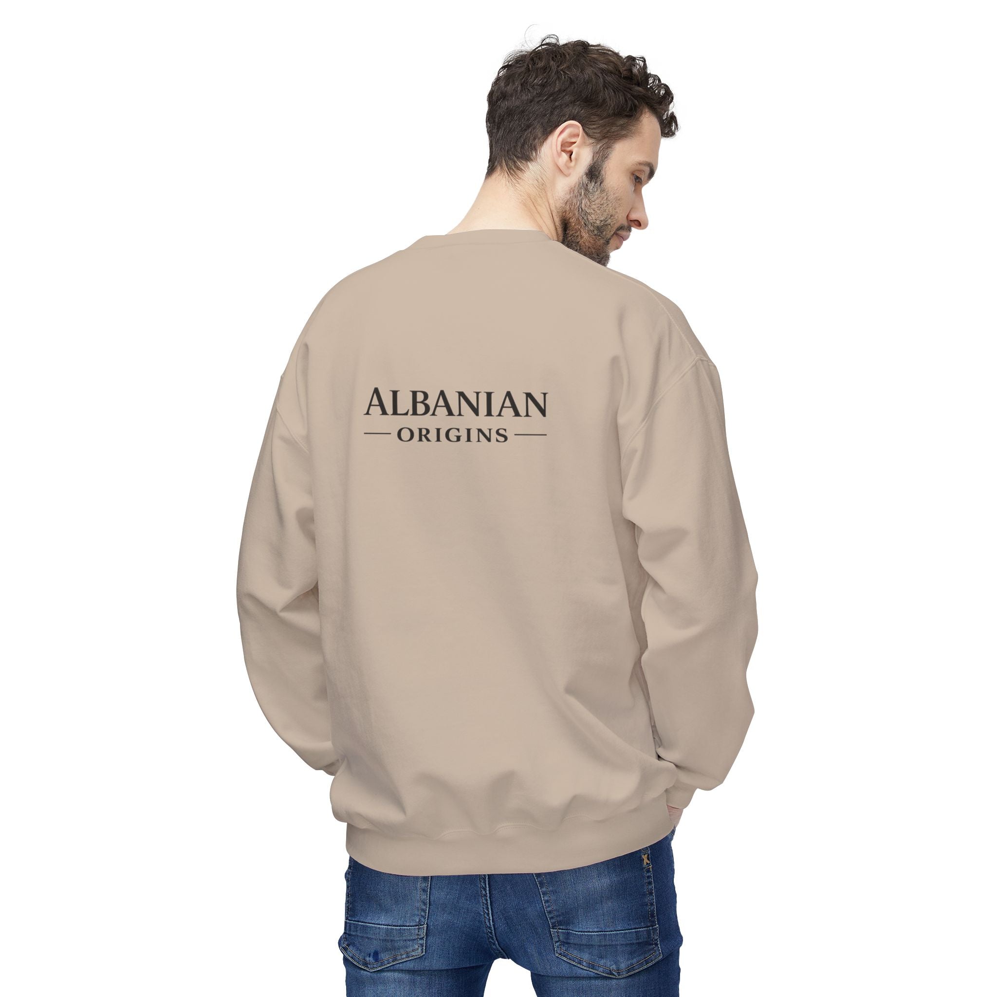 Unisex Midweight Softstyle Fleece Crewneck Sweatshirt - Tribal Eagle Design - Albanian Origins