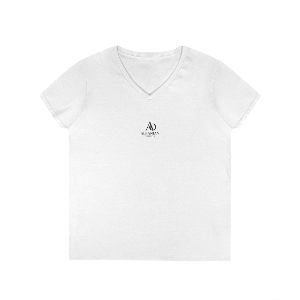 Ladies' V-Neck T-Shirt - Albanian Origins Logo