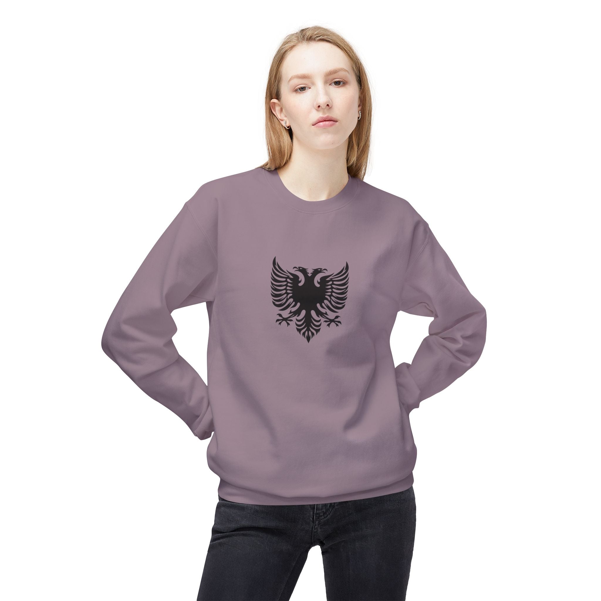Unisex Midweight Softstyle Fleece Crewneck Sweatshirt - Tribal Eagle Design - Albanian Origins