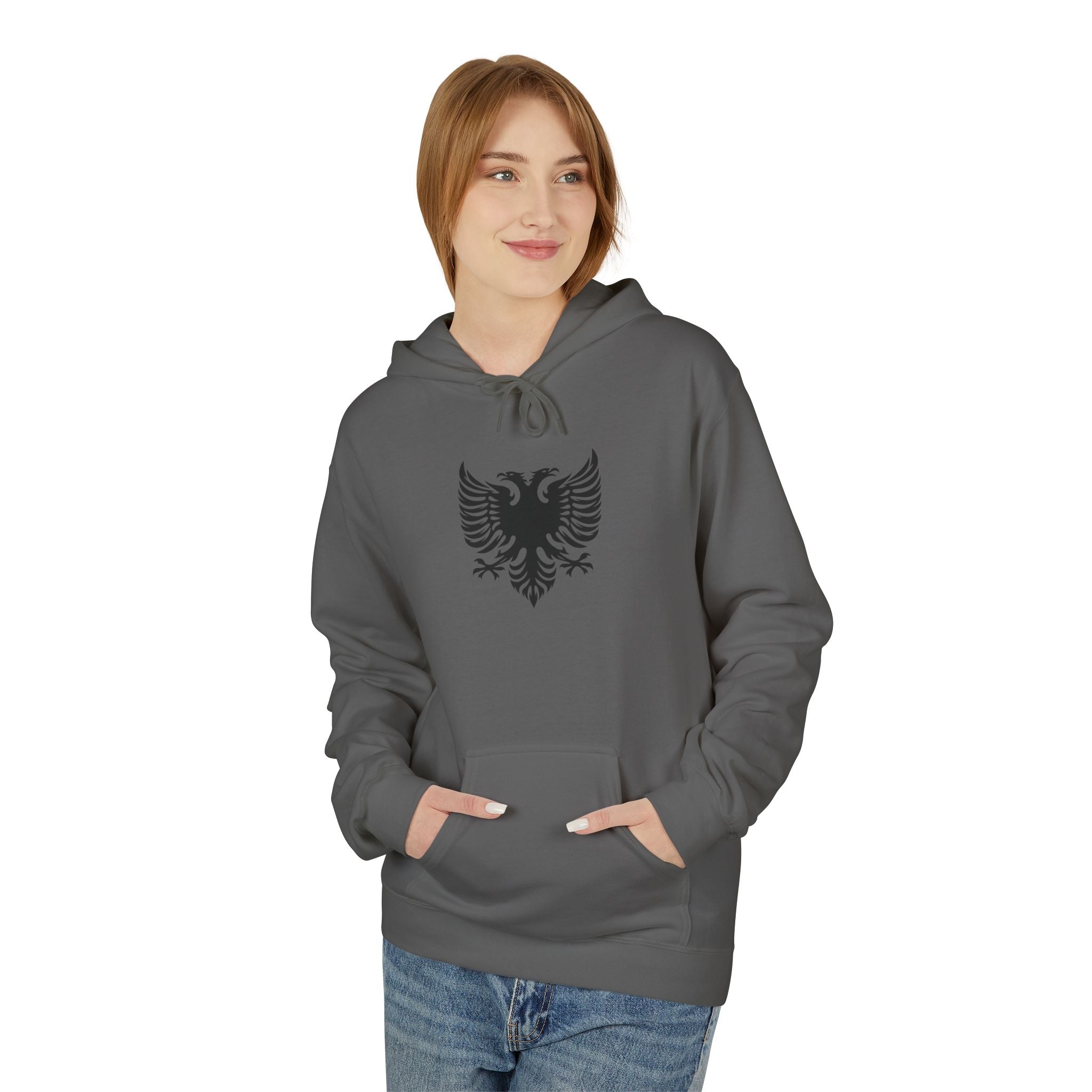 Unisex Midweight Softstyle Fleece Hoodie - Tribal Eagle Design - Albanian Origins