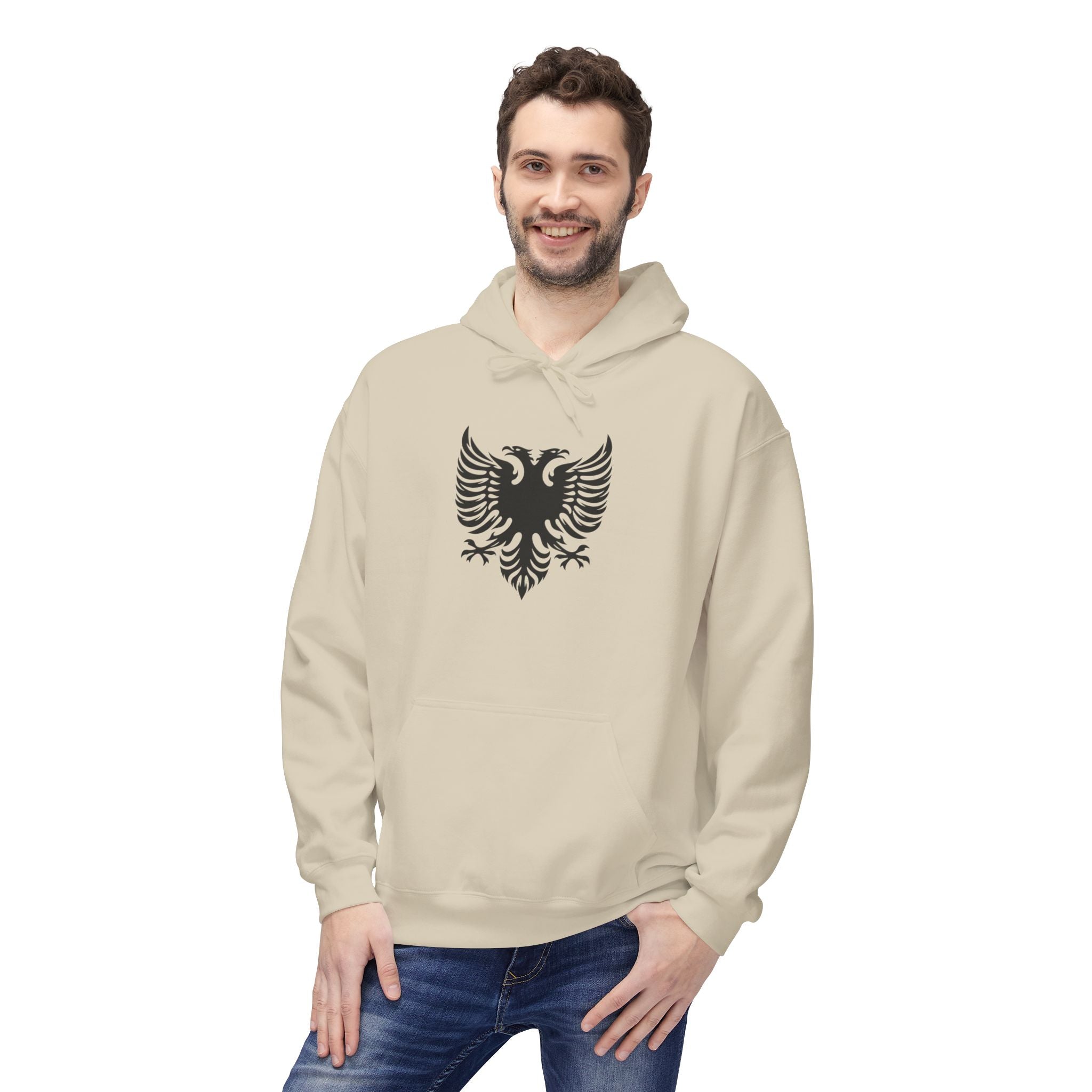 Unisex Midweight Softstyle Fleece Hoodie - Tribal Eagle Design - Albanian Origins
