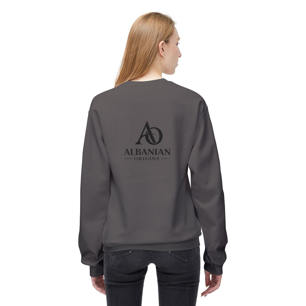Unisex Midweight Softstyle Fleece Crewneck Sweatshirt - Tribal Eagle Design - Albanian Origins Logo