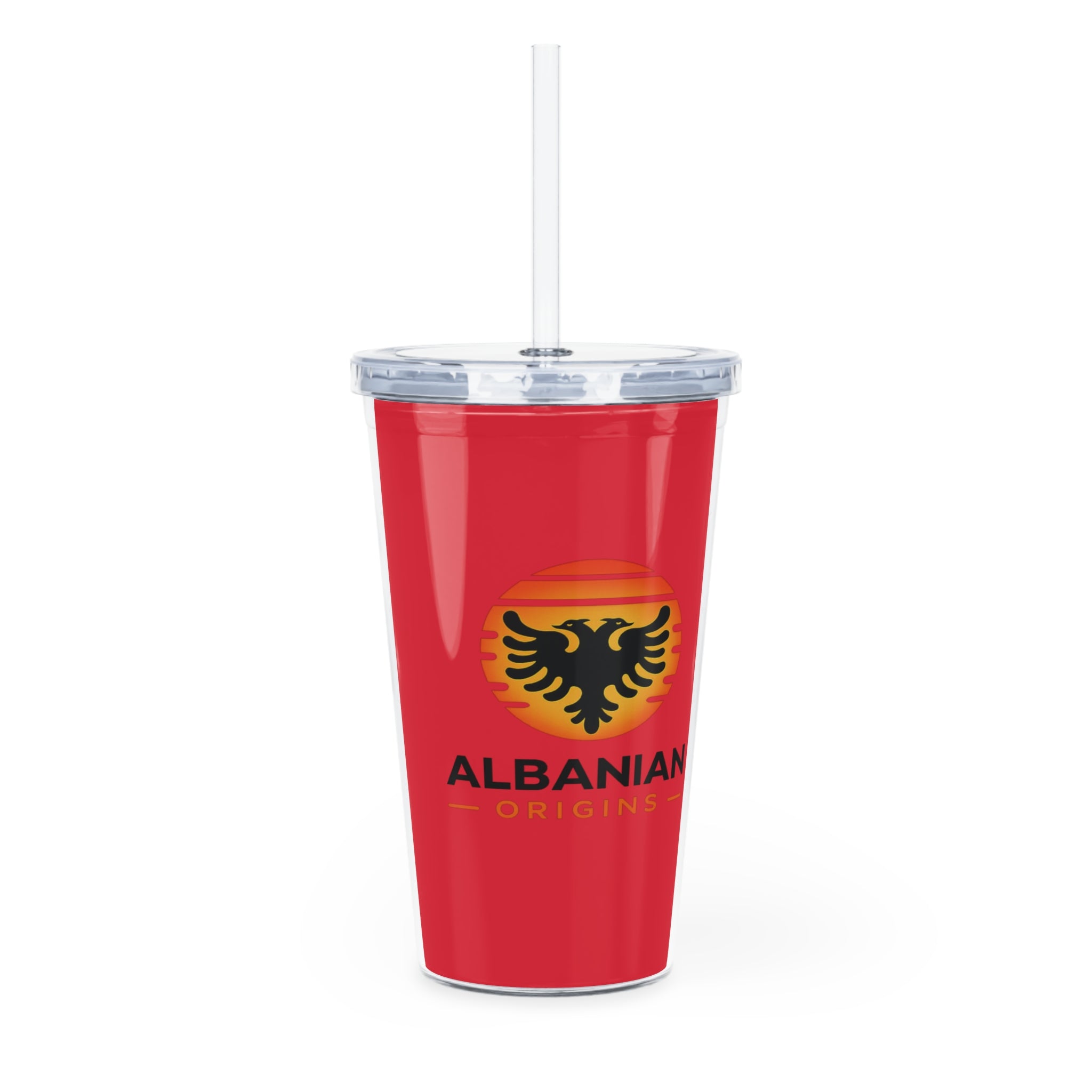 Plastic Tumbler with Straw - Albanian Origins Sun Logo