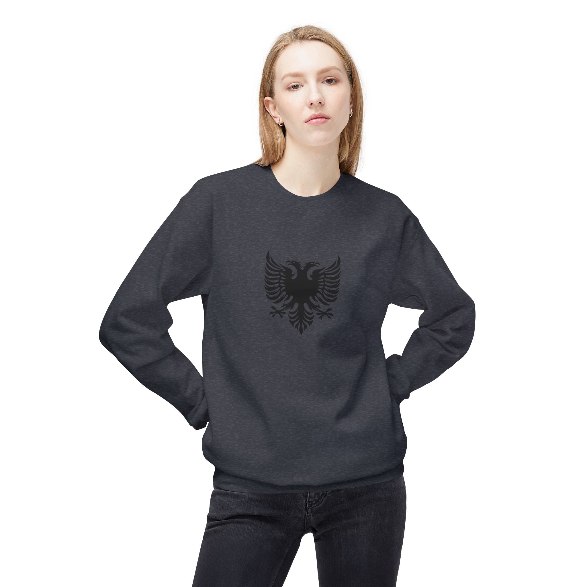 Unisex Midweight Softstyle Fleece Crewneck Sweatshirt - Tribal Eagle Design - Albanian Origins