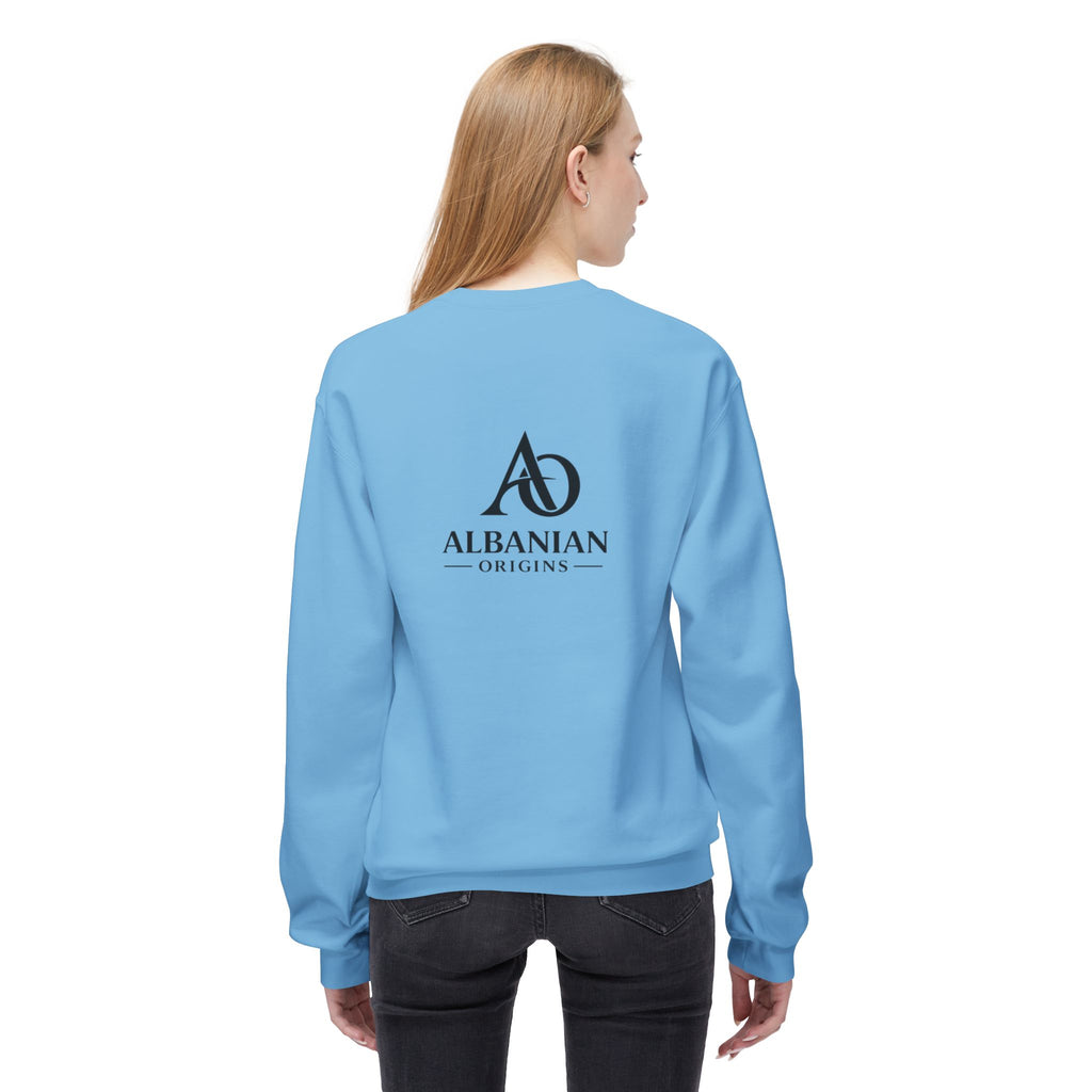 Unisex Midweight Softstyle Fleece Crewneck Sweatshirt - Tribal Eagle Design - Albanian Origins Logo