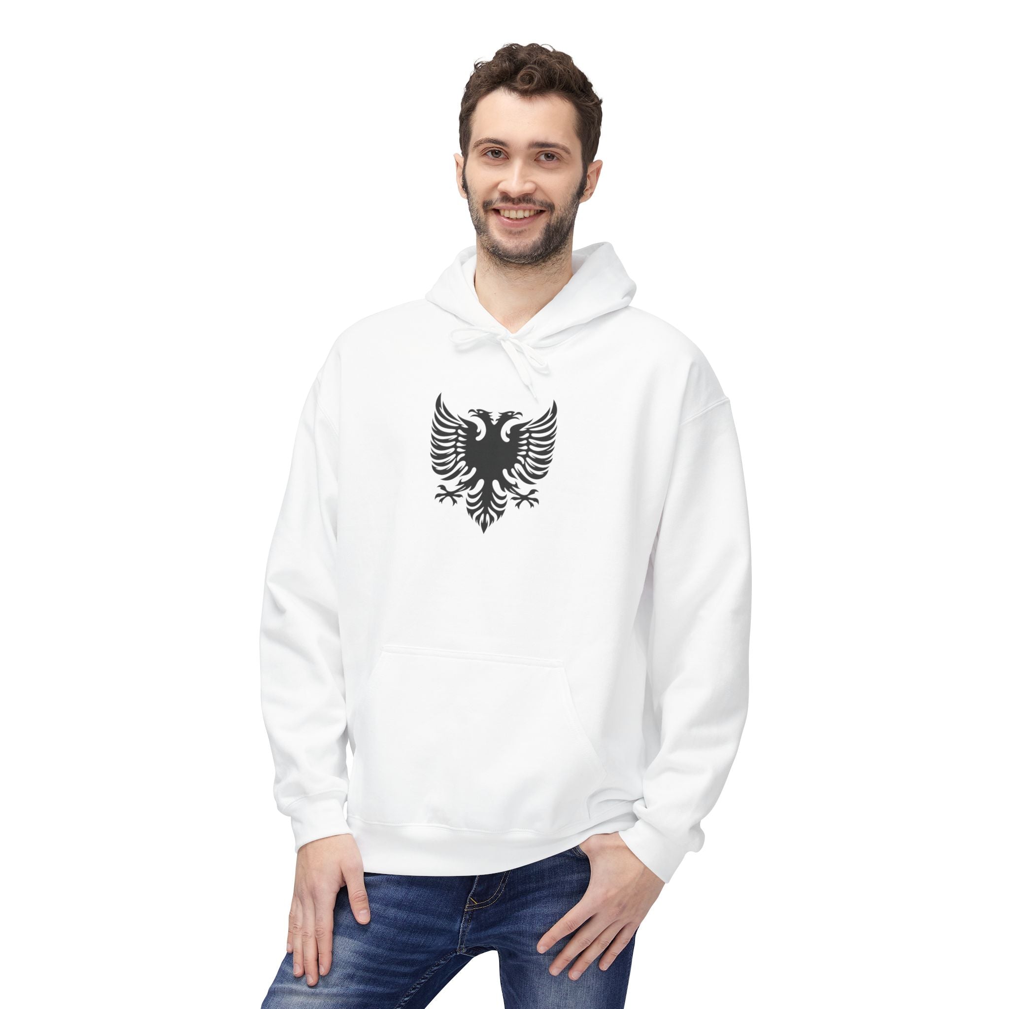 Unisex Midweight Softstyle Fleece Hoodie - Tribal Eagle Design - Albanian Origins
