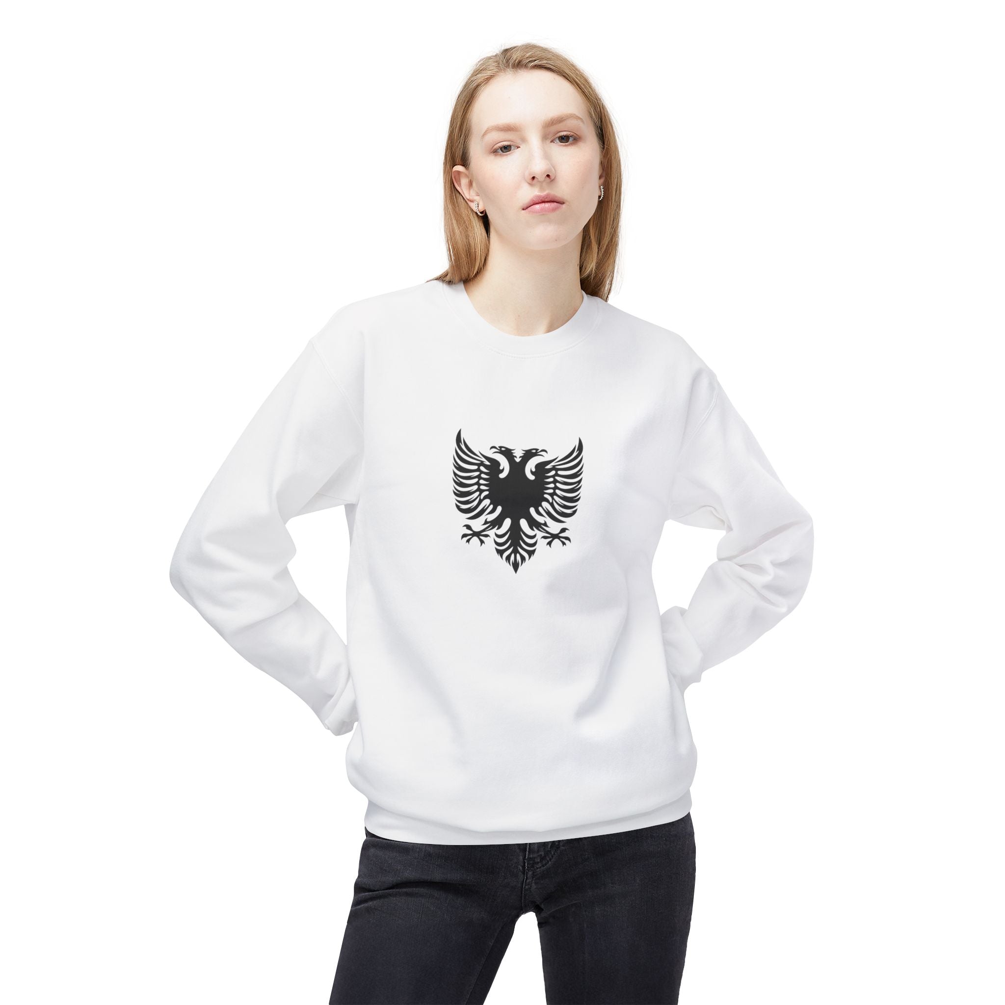 Unisex Midweight Softstyle Fleece Crewneck Sweatshirt - Tribal Eagle Design - Albanian Origins