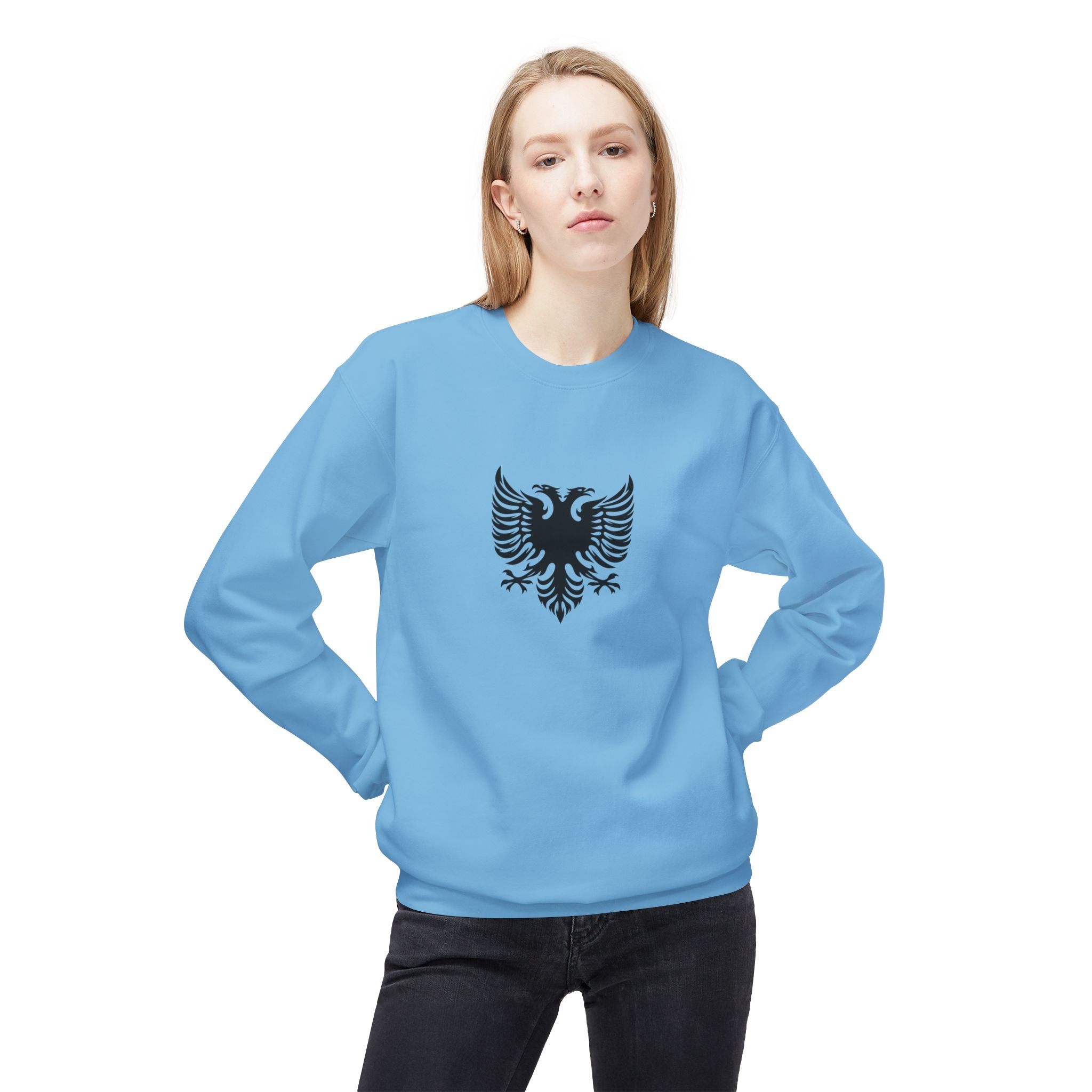 Unisex Midweight Softstyle Fleece Crewneck Sweatshirt - Tribal Eagle Design - Albanian Origins
