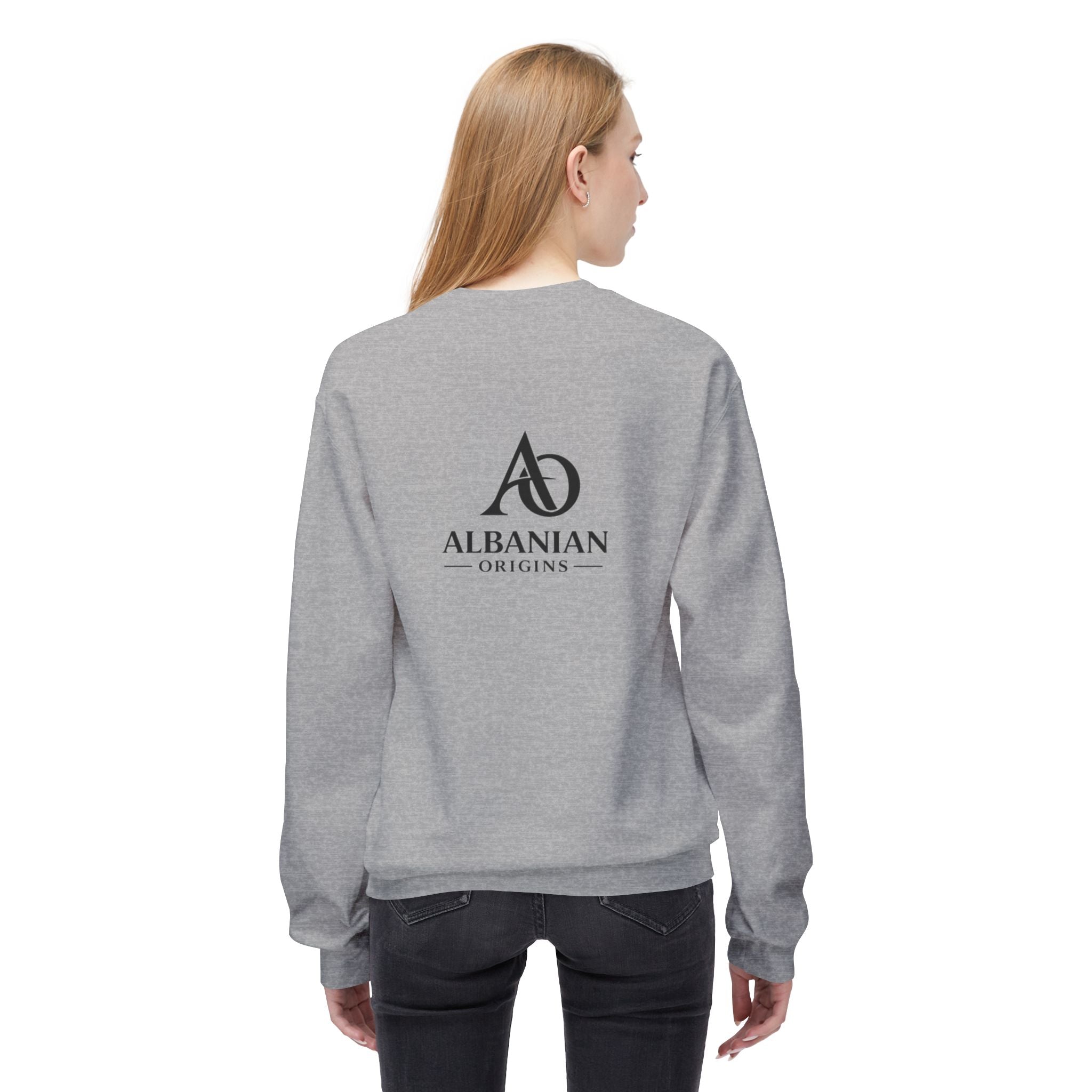 Unisex Midweight Softstyle Fleece Crewneck Sweatshirt - Tribal Eagle Design - Albanian Origins Logo