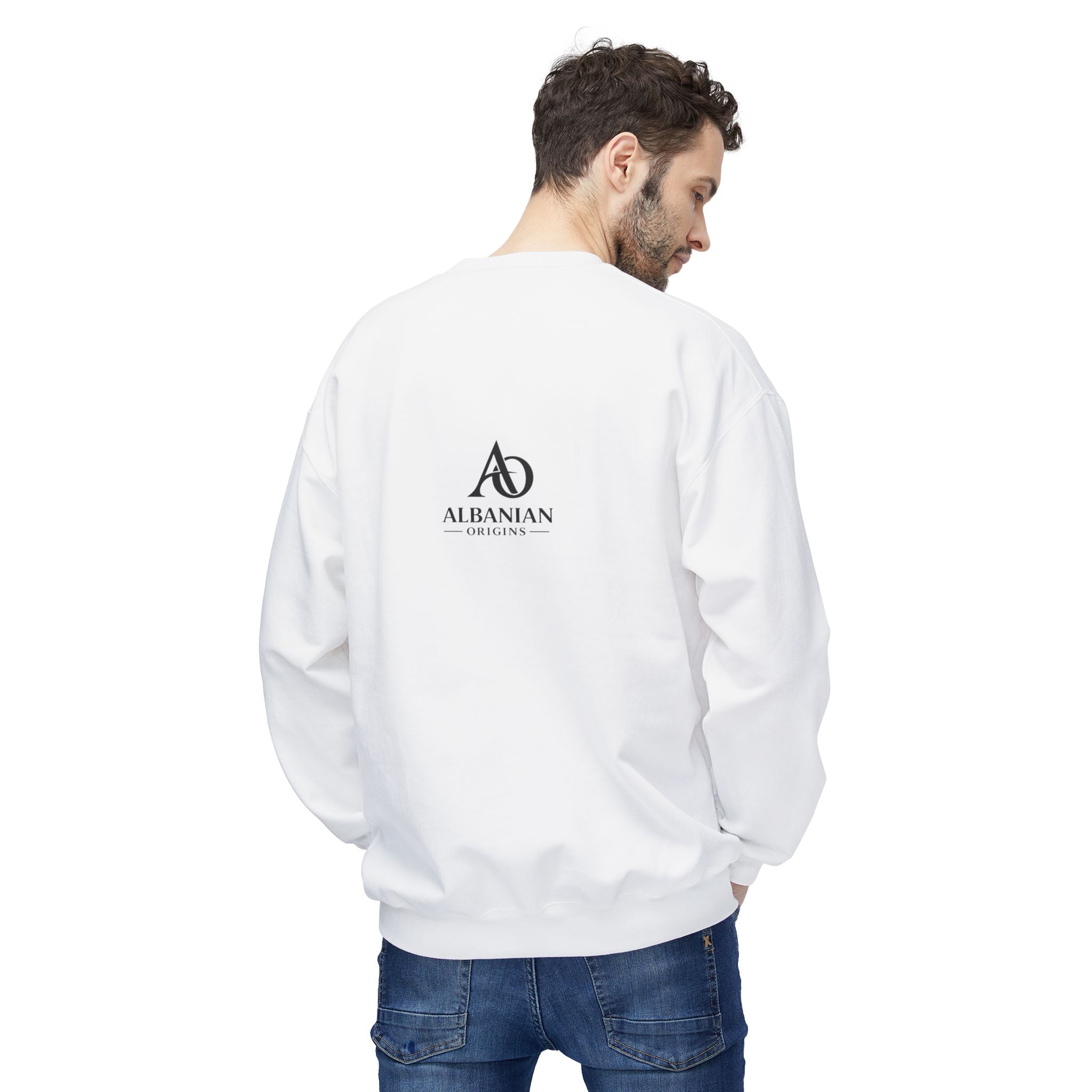 Unisex Midweight Softstyle Fleece Crewneck Sweatshirt - Tribal Eagle Design - Albanian Origins Logo