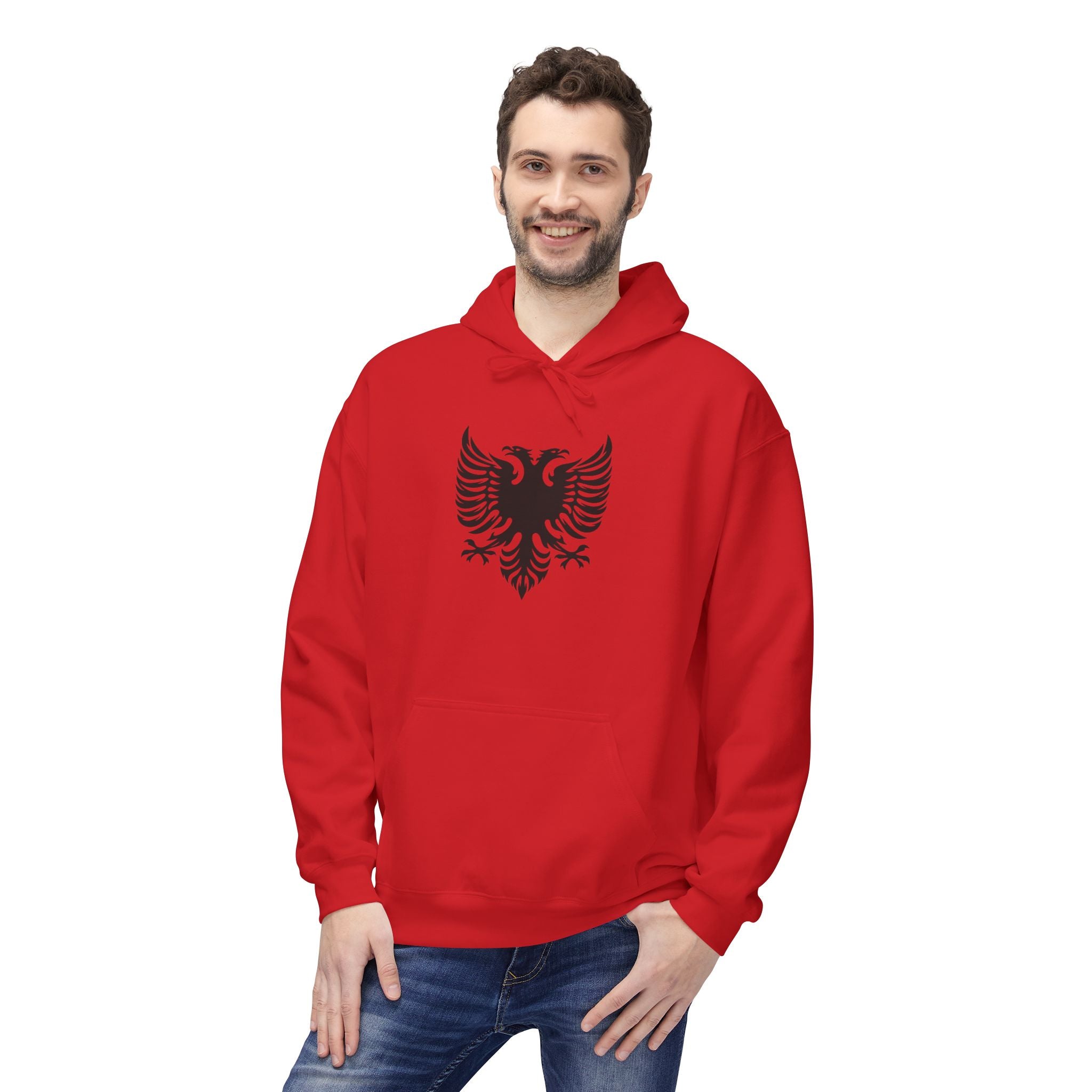 Unisex Midweight Softstyle Fleece Hoodie - Tribal Eagle Design - Albanian Origins