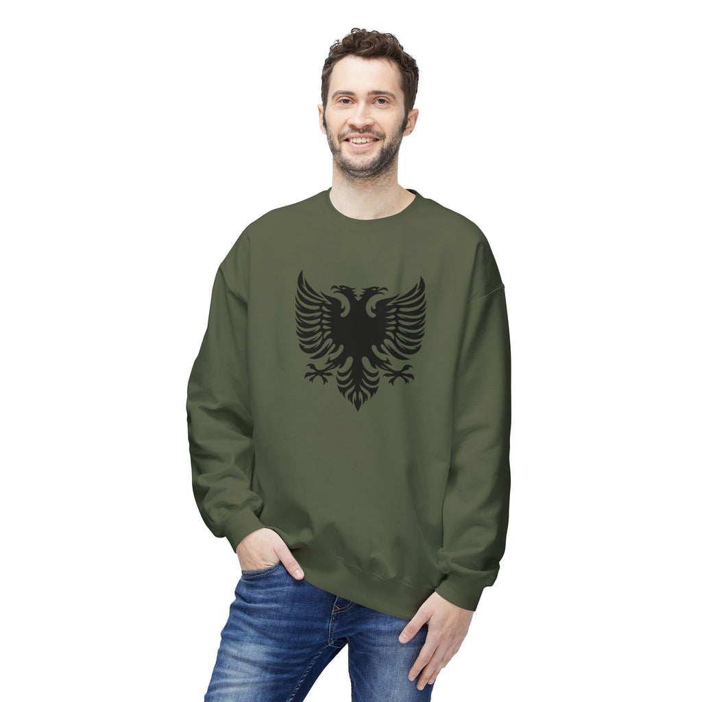 Unisex Midweight Softstyle Fleece Crewneck Sweatshirt - Tribal Eagle Design - Albanian Origins