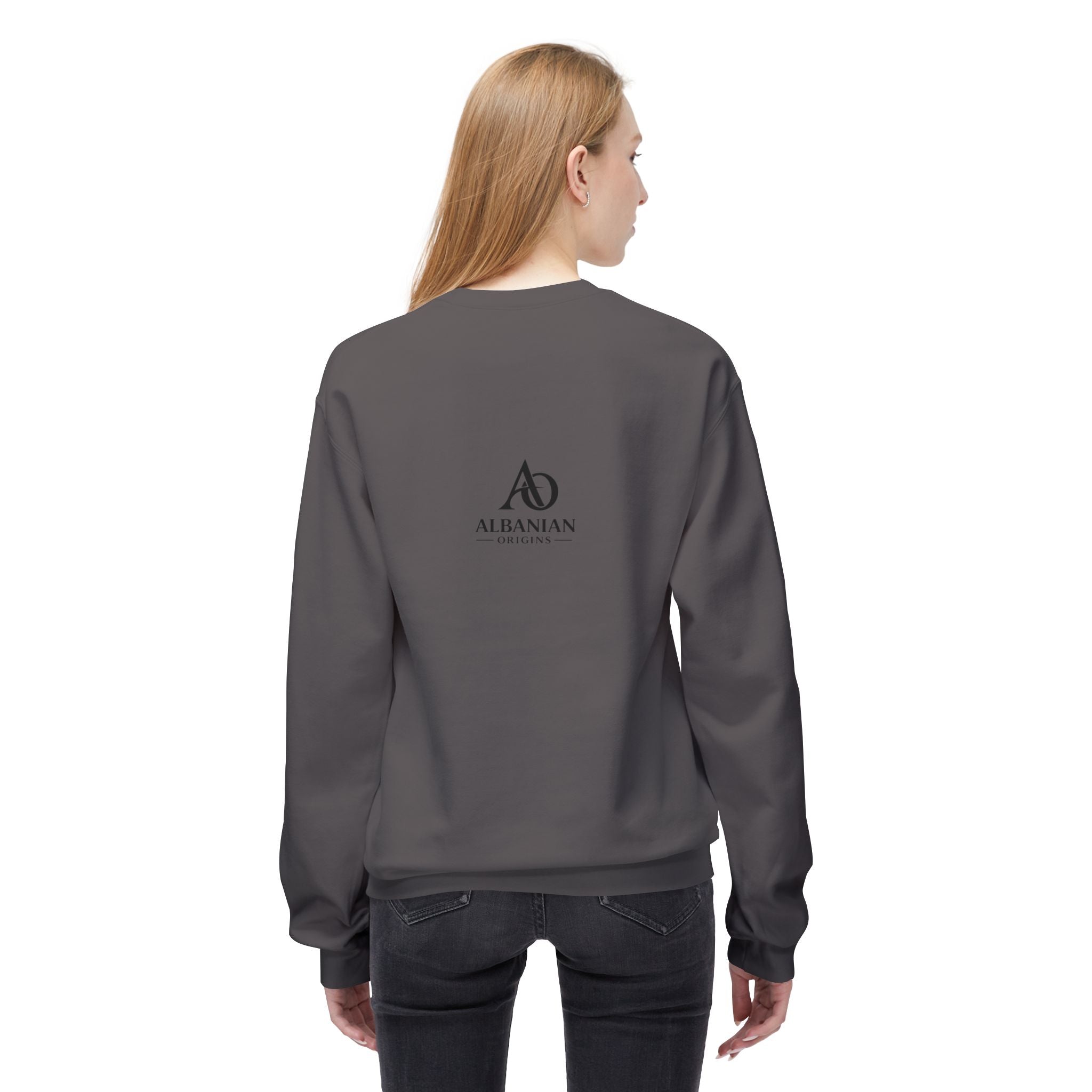 Unisex Midweight Softstyle Fleece Crewneck Sweatshirt - Tribal Eagle Design - Albanian Origins Logo