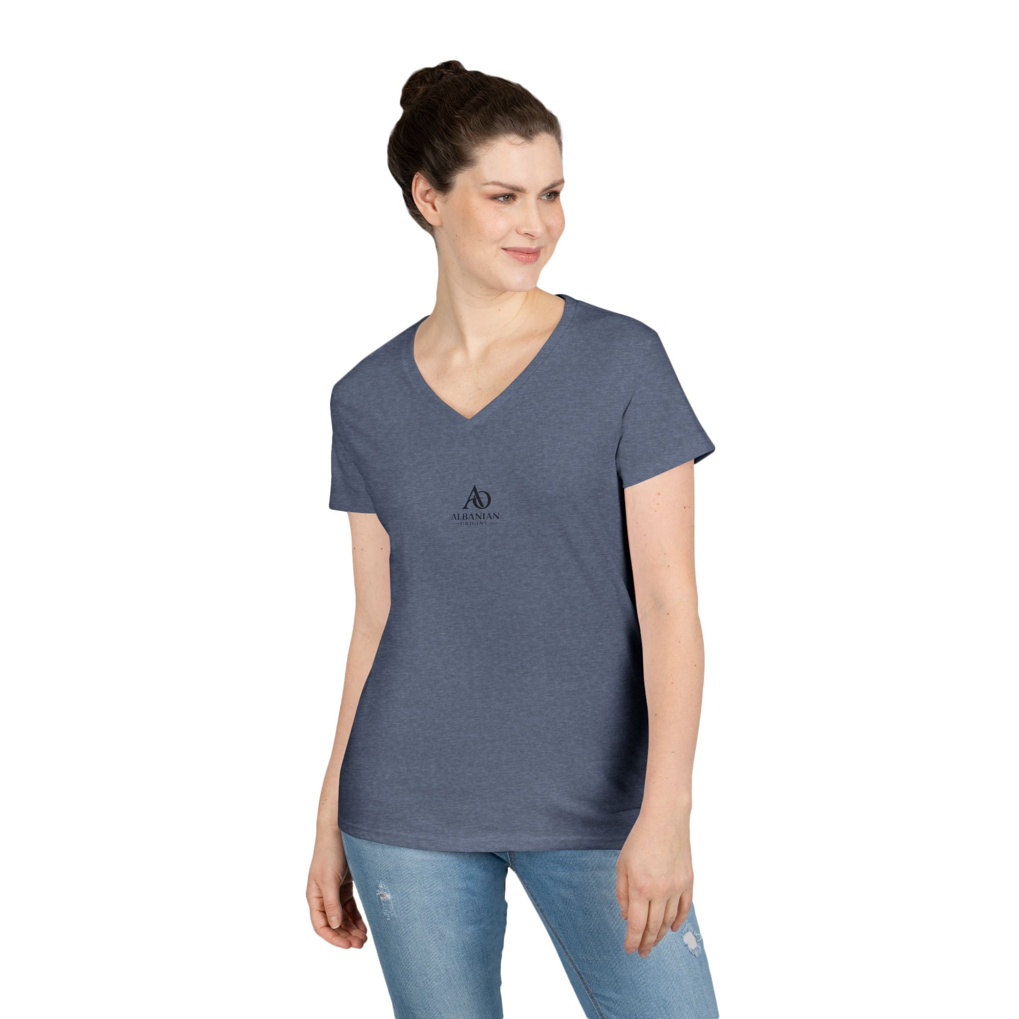 Ladies' V-Neck T-Shirt - Albanian Origins Logo