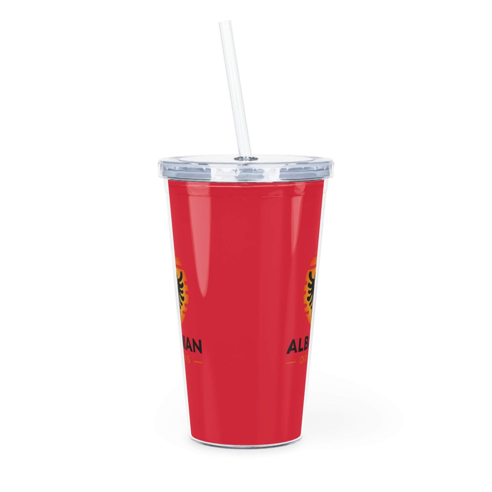 Plastic Tumbler with Straw - Albanian Origins Sun Logo