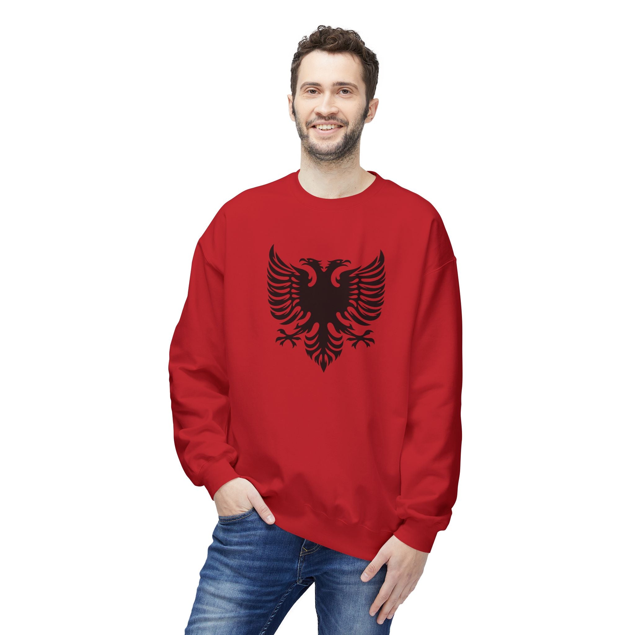 Unisex Midweight Softstyle Fleece Crewneck Sweatshirt - Tribal Eagle Design - Albanian Origins