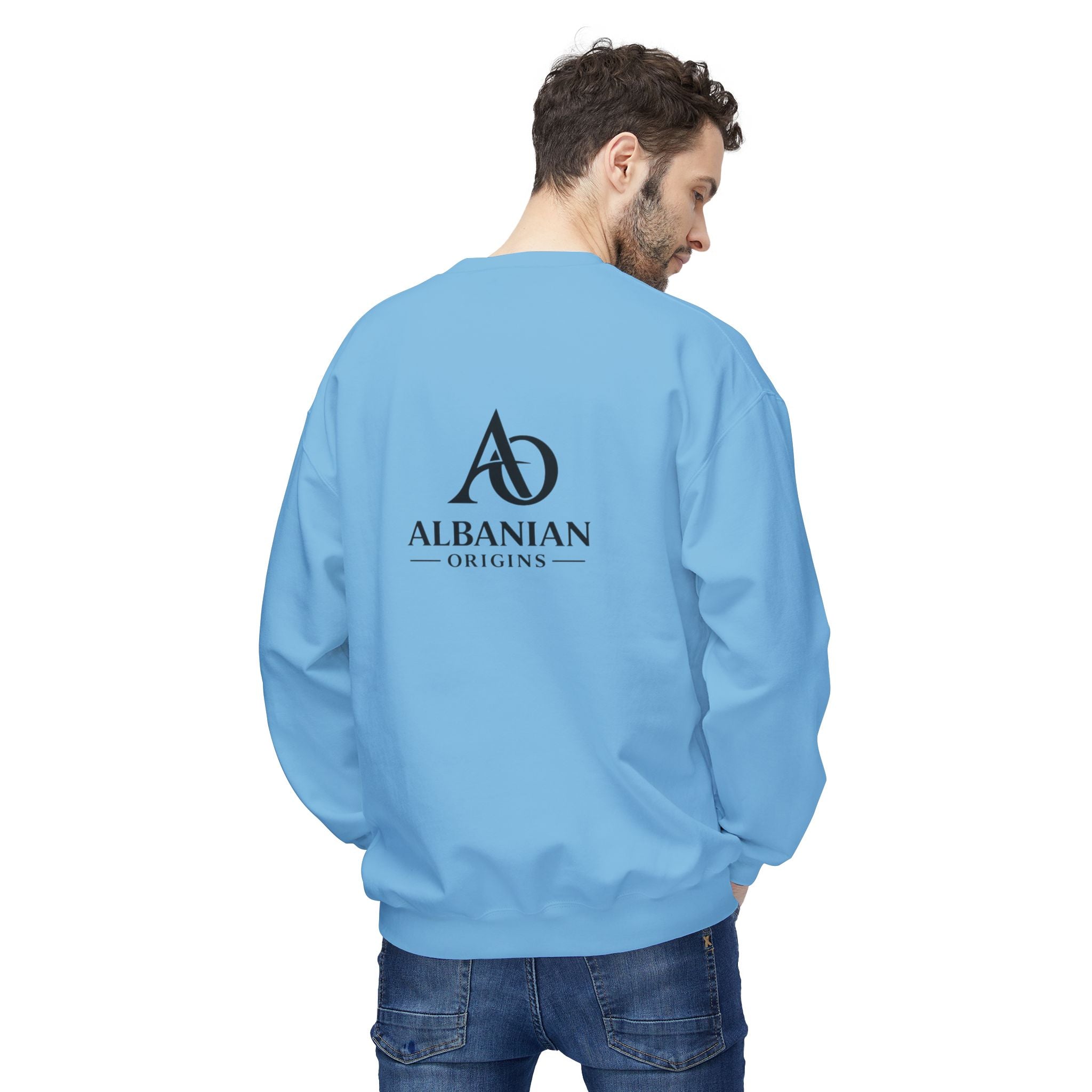 Unisex Midweight Softstyle Fleece Crewneck Sweatshirt - Tribal Eagle Design - Albanian Origins Logo