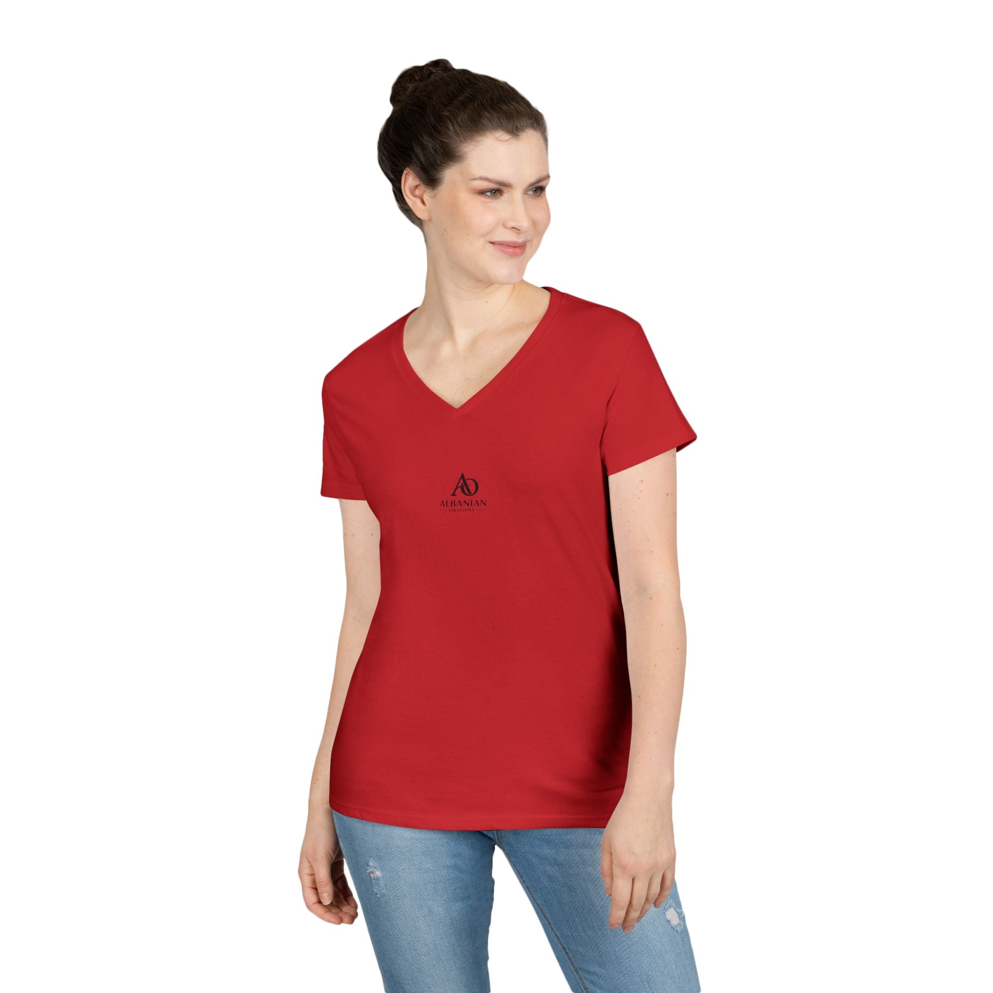 Ladies' V-Neck T-Shirt - Albanian Origins Logo