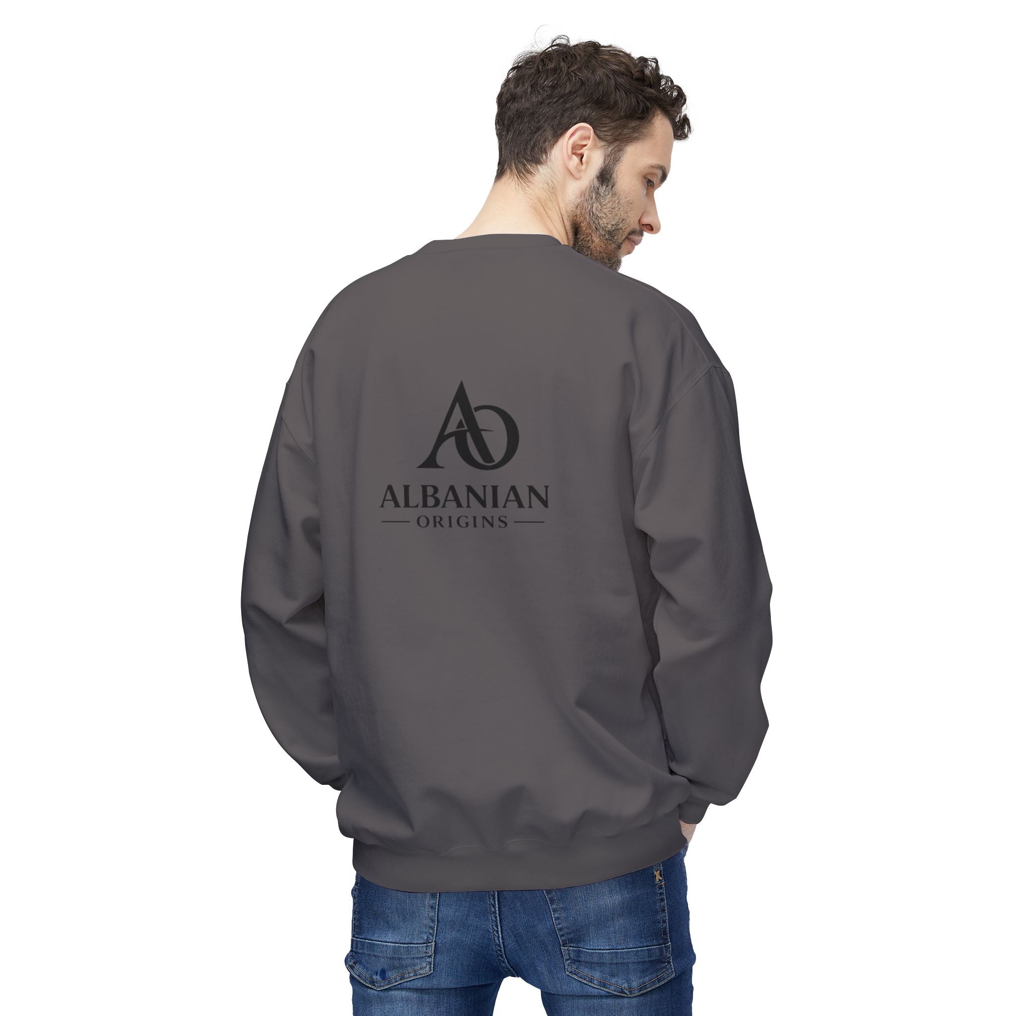 Unisex Midweight Softstyle Fleece Crewneck Sweatshirt - Tribal Eagle Design - Albanian Origins Logo