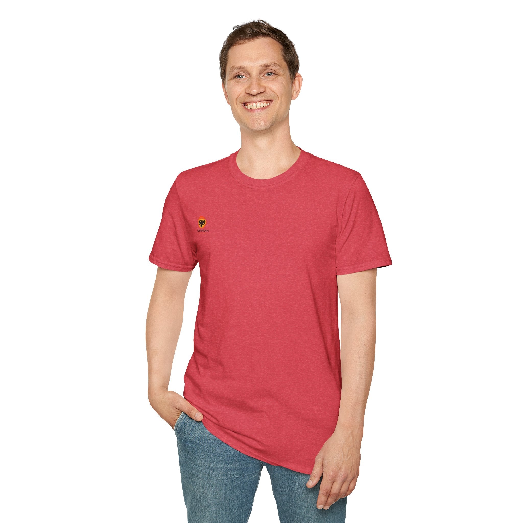 Unisex Softstyle T-Shirt - Small Albanian Origins Sun Logo