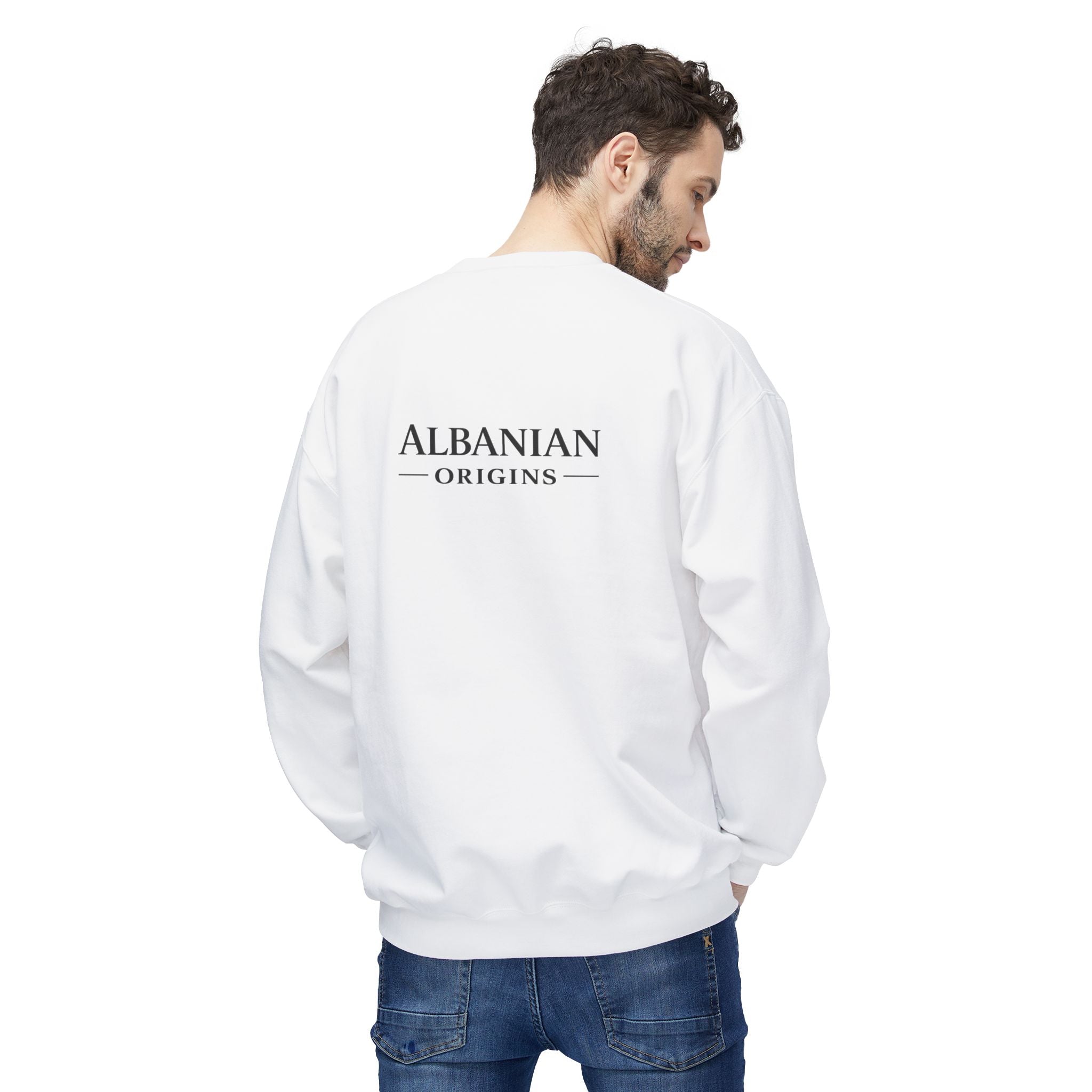 Unisex Midweight Softstyle Fleece Crewneck Sweatshirt - Tribal Eagle Design - Albanian Origins
