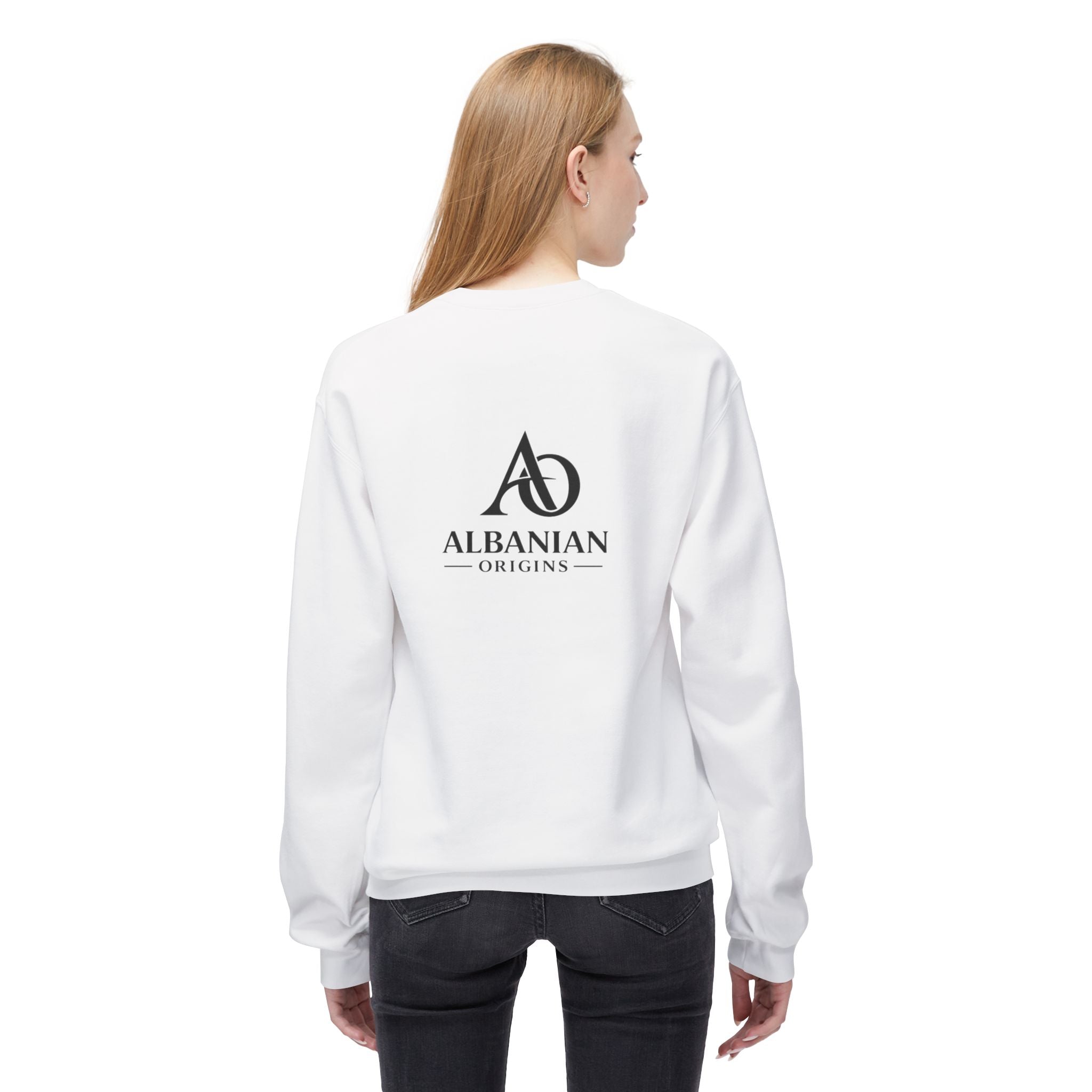 Unisex Midweight Softstyle Fleece Crewneck Sweatshirt - Tribal Eagle Design - Albanian Origins Logo